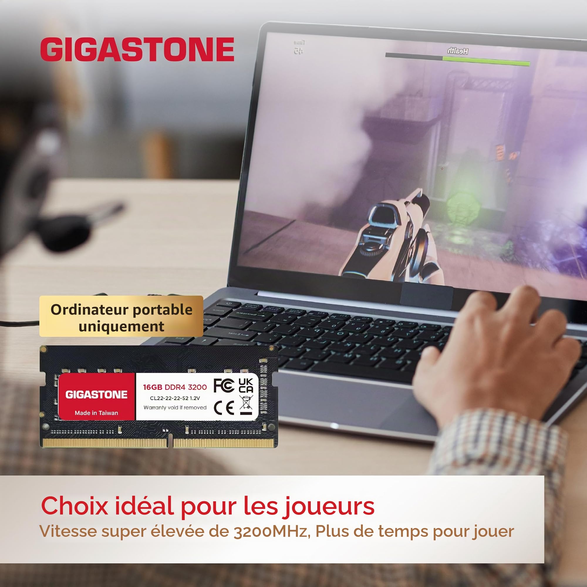 【DDR4 RAM Mise à Niveau pour Portable】 GIGASTONE 32Go Kit(2x16Go) DDR4 3200MHz(2933MHz Or 2666MHz) PC4-25600(PC4-23400, 21300) CL22 1.2V SODIMM 260pin UnbuffeRouge Non ECC Mémoire Haute Performance