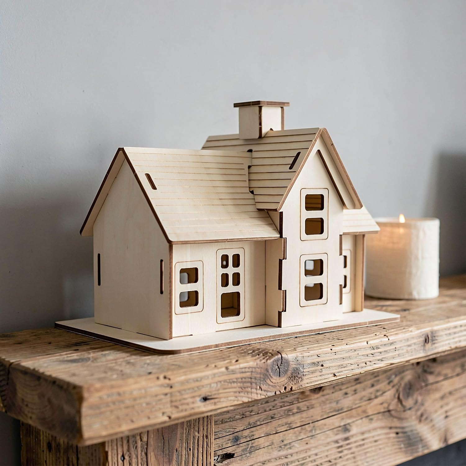 UKCOCO 3pcs Wooden House Model Kit, DIY Crafts for Dollhouse Decor