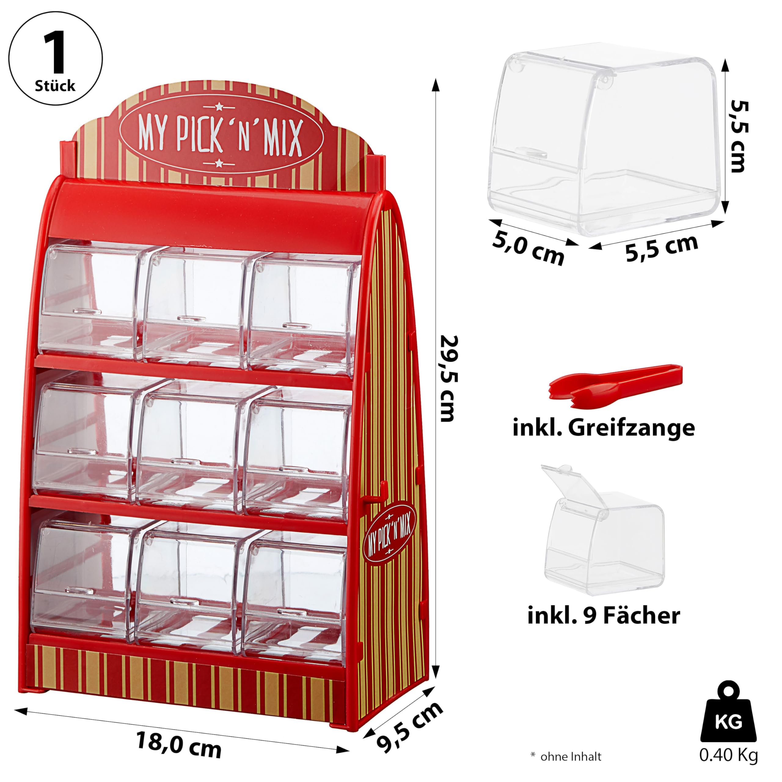 Cepewa Süssigkeitenspender Retro Süßigkeitenautomat mit Zange Weingummi Spender 50er Jahre Fruchtgummi Jellybeans Theke