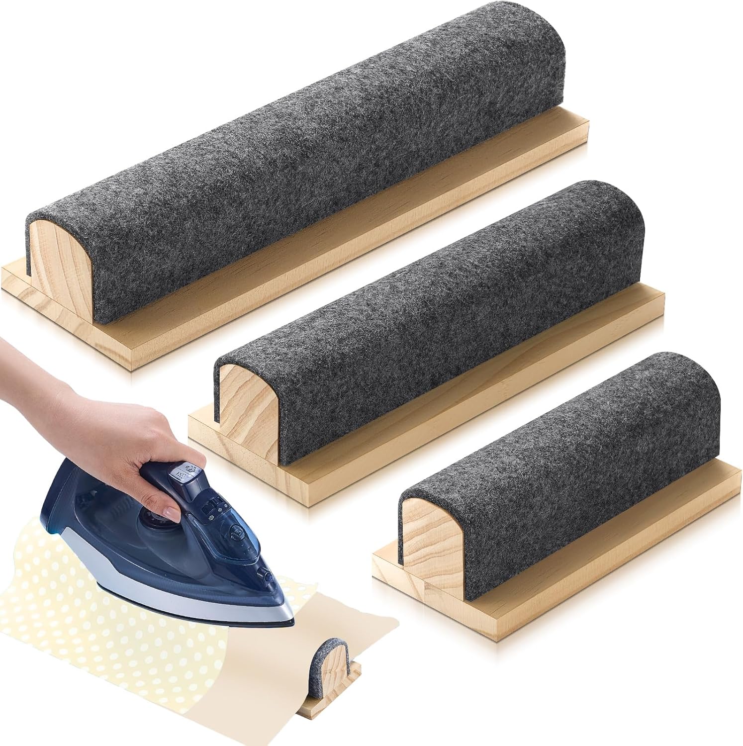 Threehoney 3 Size Tailors Clapper Pressing Bar with Clapper Wool Quilters 7, 9.5, 12 Inch Professional Sewing Tool Wooden Tailors Tool for Sewing Quilting Ironing