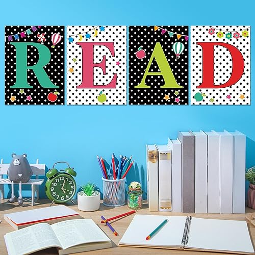 Miniatura 4 de Qeeenar Carteles de lectura, juego de letreros de lectura, decoración de biblioteca de colegialas, decoración de esquina de lectura, suministros de