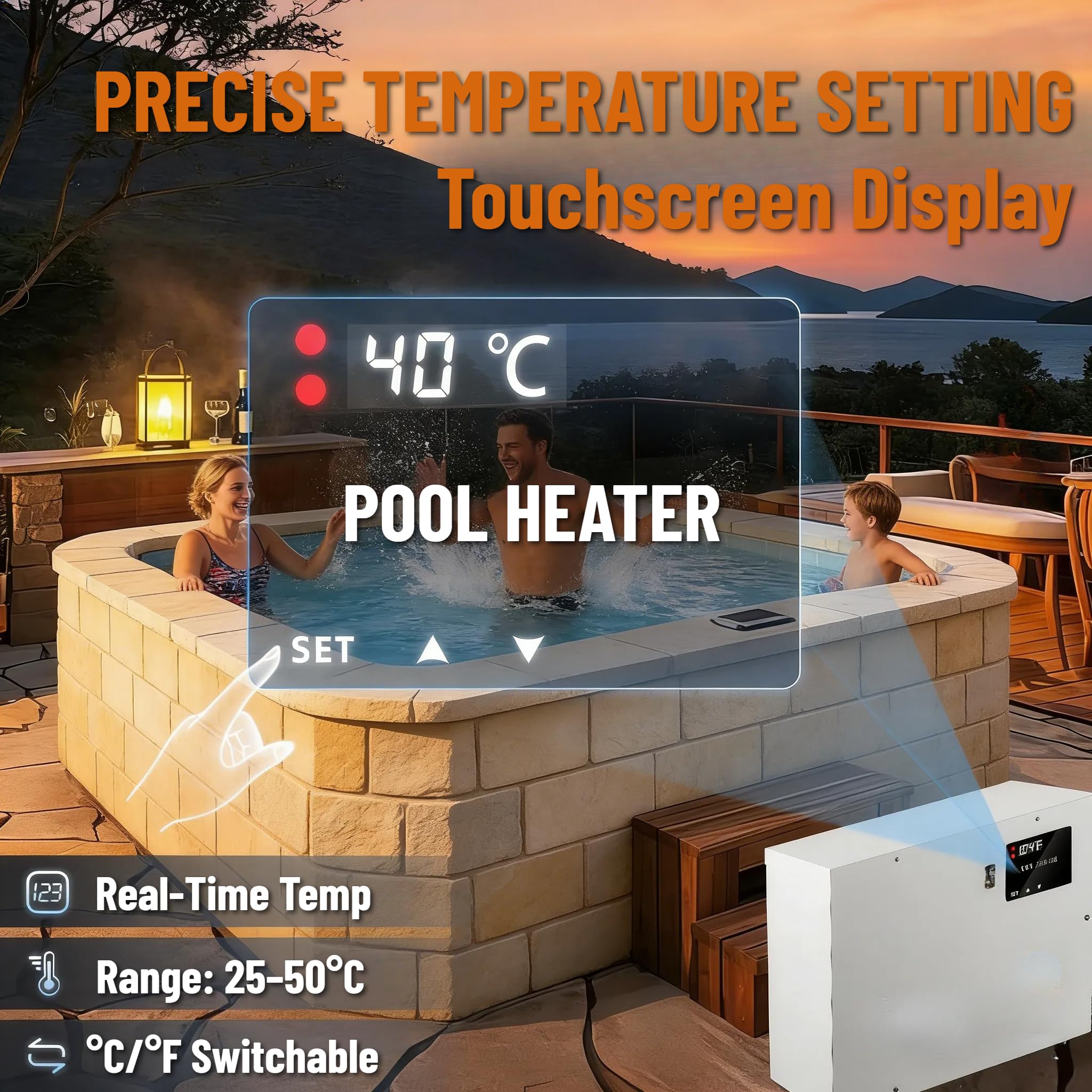 Genérico Bomba de Calor for Piscina Calentador de Agua eléctrico para Piscina, termostato de 11 kW, Digital para bañera de hidromasaje, con Tanque para Piscinas elevadas, enterradas, 220 V