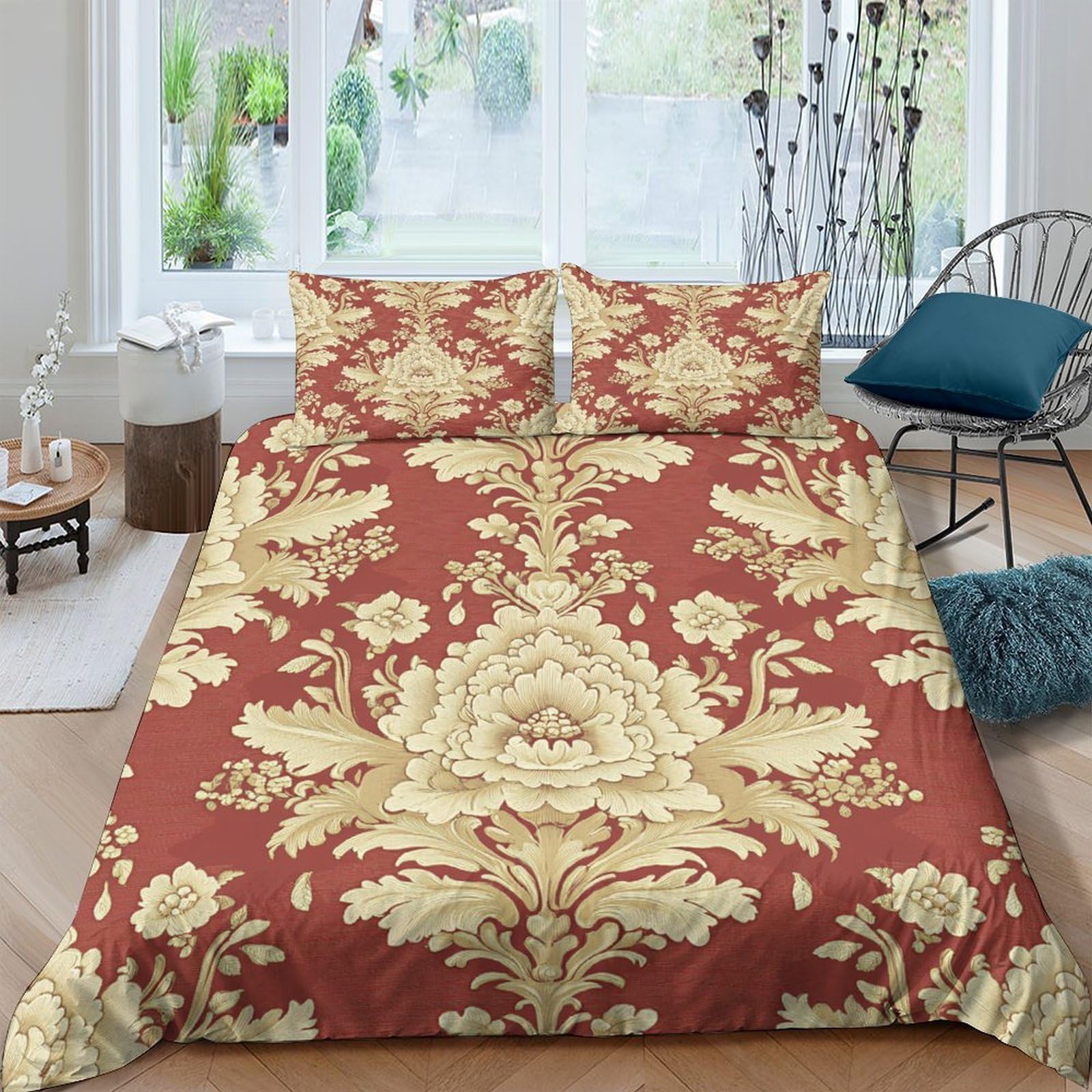 XFKLYNVCJ 3D Printed Ornate Floral Bed Cover Polyester Classic Baroque Style Bedding Cover Wrinkle Resistant Fade Resistant Durable Easy Care Machine Washable for All Season Use Single（140x200cm）