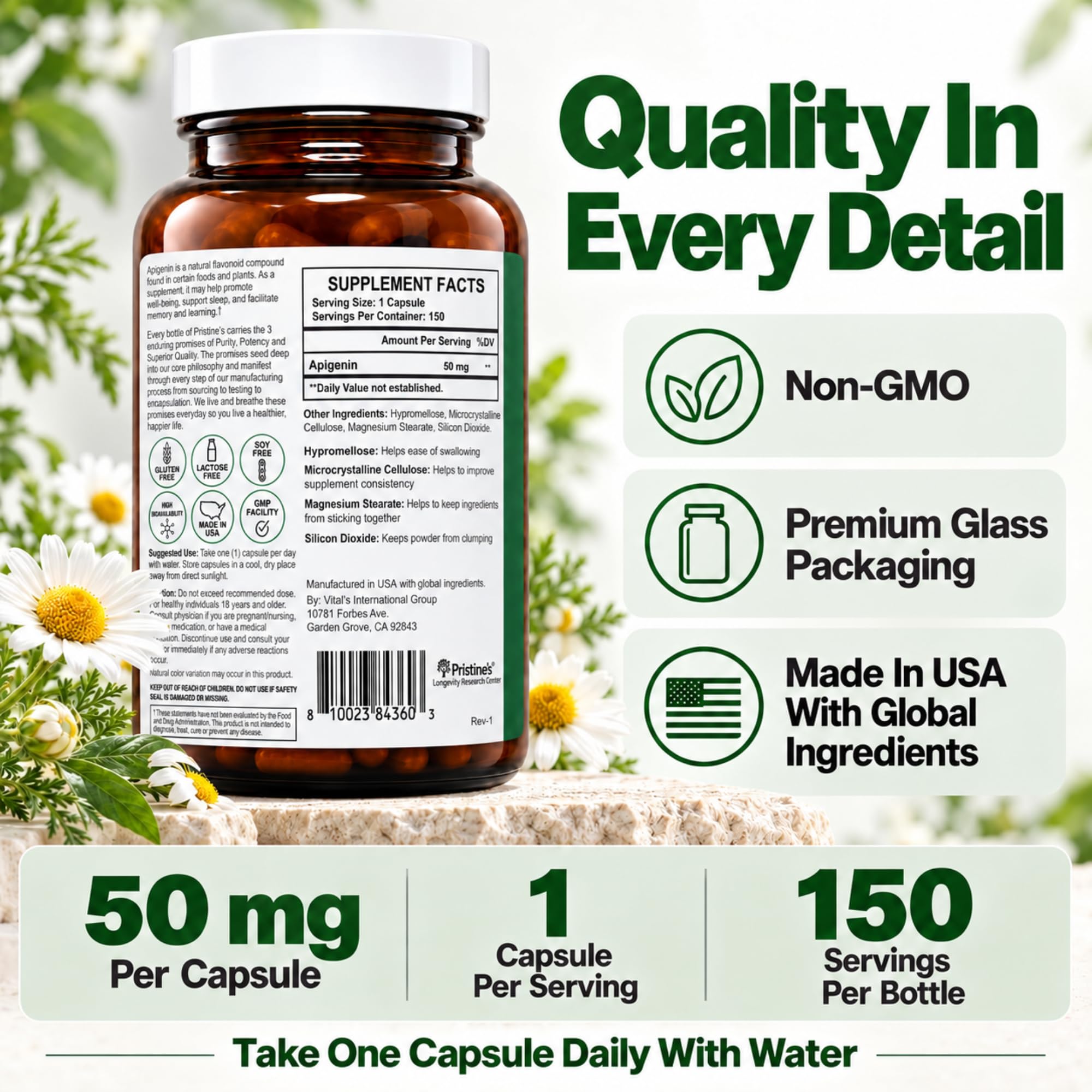 PRISTINE'S Apigenin 50mg Capsules, Apigenin Supplement for Sleep Support — Amazon image 6