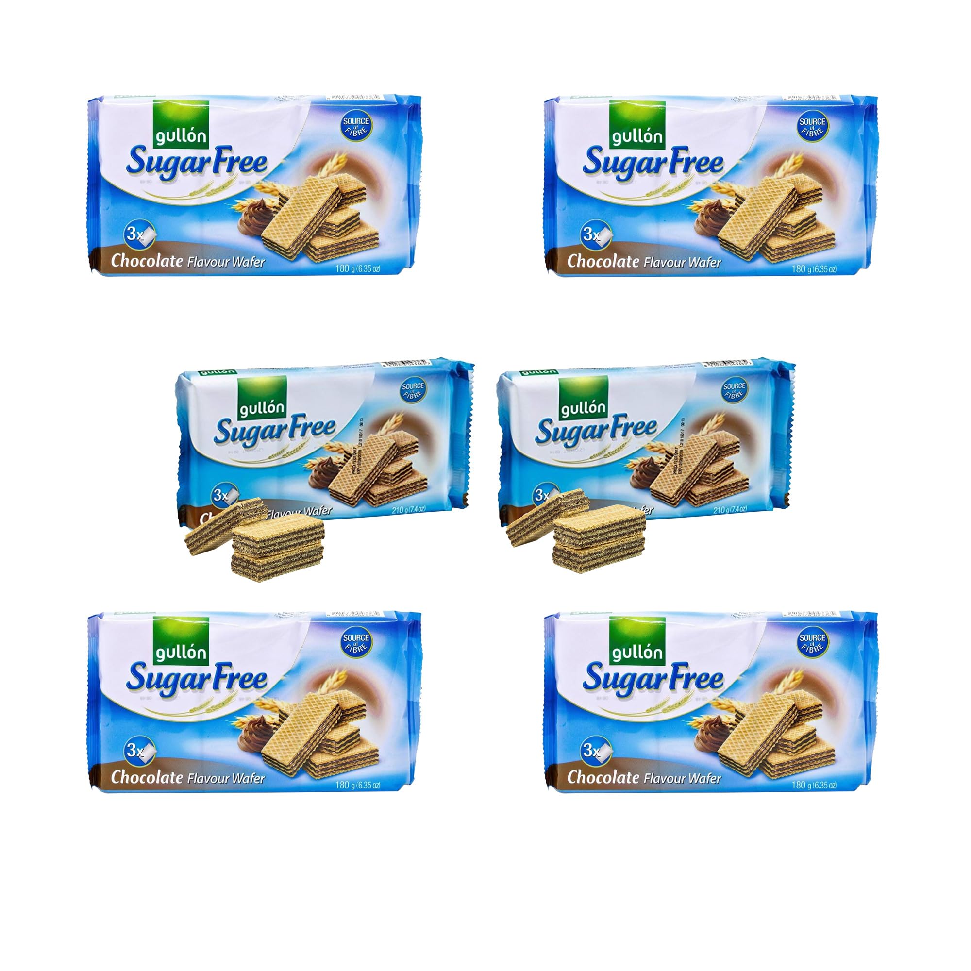 Obleas de crema de chocolate sin azúcar Gullon 210 g (PAQUETE DE 6)