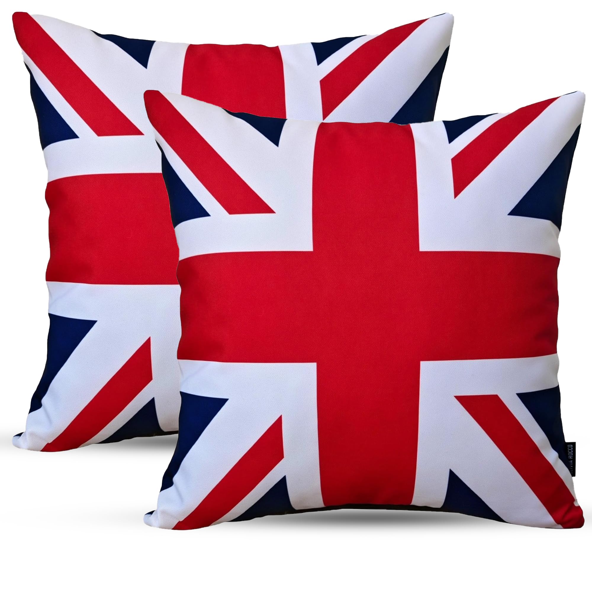 POSHLIVING 2 Pack Outdoor Cushions Waterproof FILLED 45x45cm With Invisible Zippered Outdoor Garden Cushions Waterproof 18"x18" With Cushion Covers & Pillow For Living Room Garden Sofa (Union Jack) — image 1