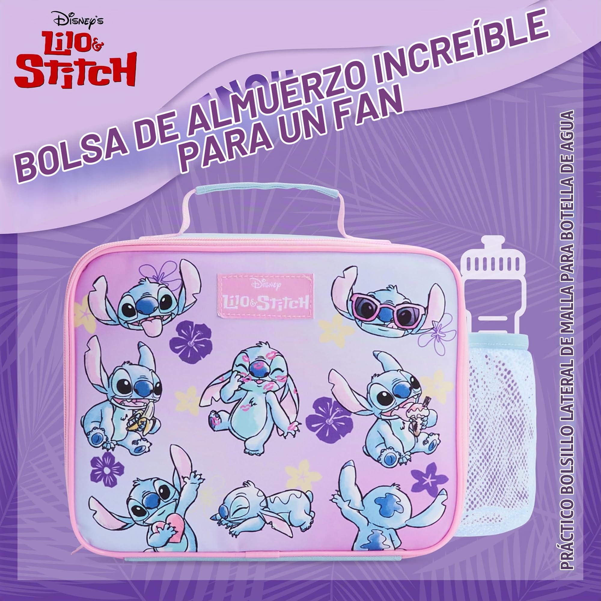 Disney Stitch Bolsa de Almuerzo Termica Portátil para Niños (Rosa/Azul)