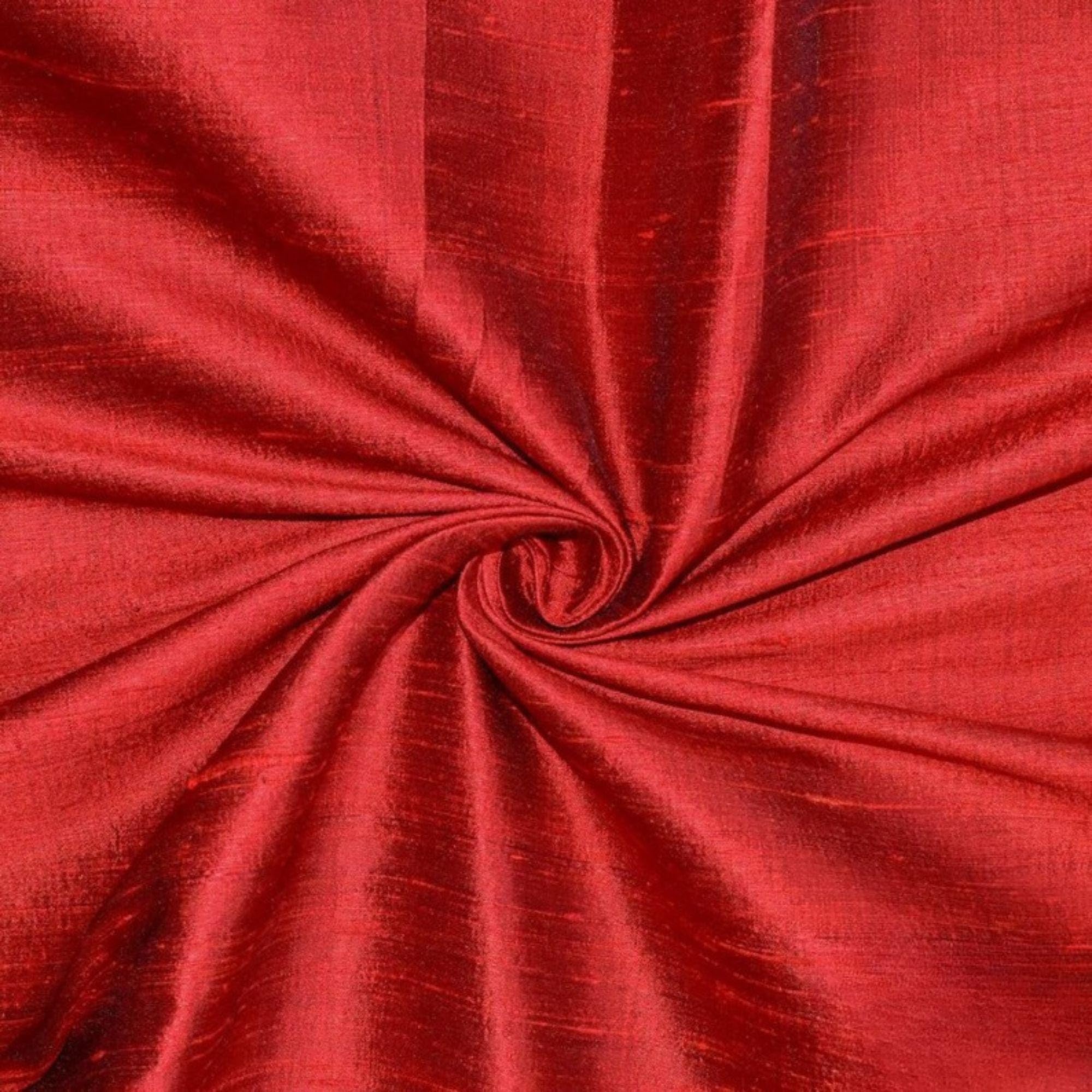Fabric Mart Direct Deep Red 100% Pure Silk Dupioni Fabric By The Metre, 3 Continuous Metres 104 cm width Pure Raw Silk Solid Color Red Wholesale Silk Upholstery Fabric for Curtains Bridal Dress Drapes — image 1