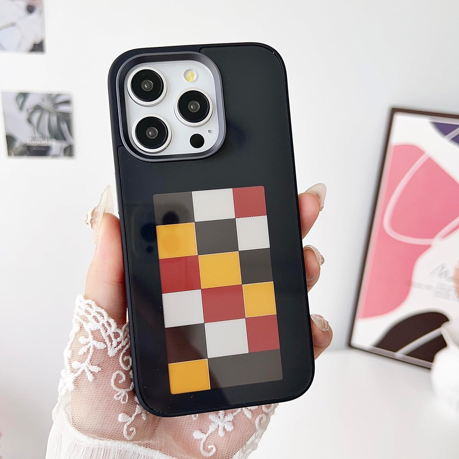 DIY E-Ink Phone Case for iphone15 𝐀𝐏𝐏 Operation Smart Photo Rear Projection Customiza Phone Case Instantly Display Photos On The Ink Screen Back Cover Personalize Your Phone case (Black)