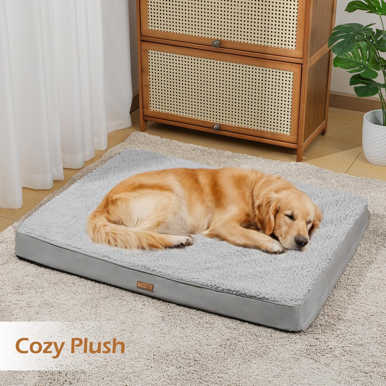 Tivray Dog Bed Cover, Washable Replacement Large Dog Bed Sheet with 3-Sided Continuous Zipper, Waterproof Liner, Soft Plush, Pet Mattress Fluffy Protector, 36x27x3 inch - L, Cover Only Grey