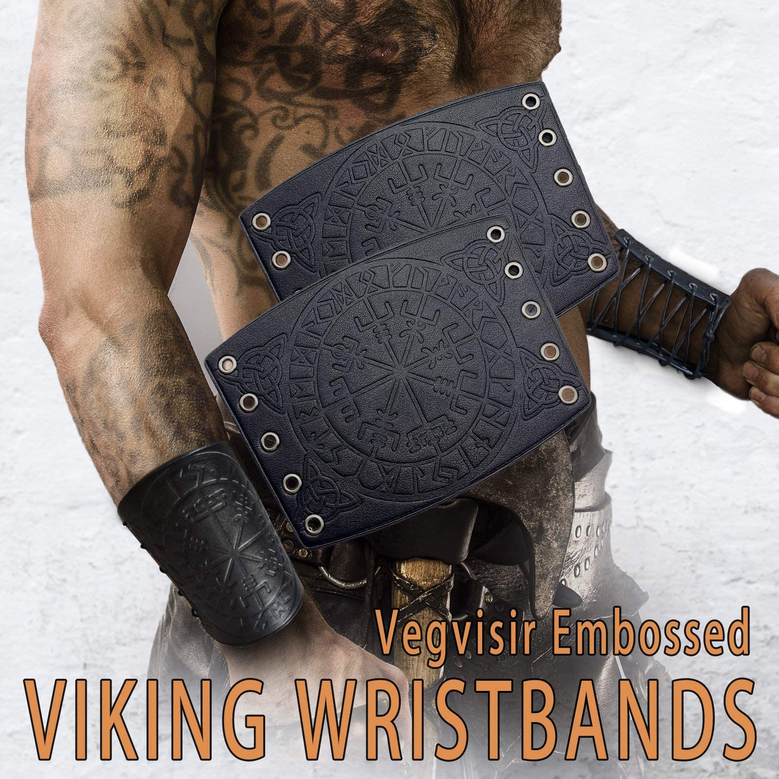 Bracelet de gantelet en Cuir Pleine Fleur Fait à la Main, Bijou Viking avec Boussole runique