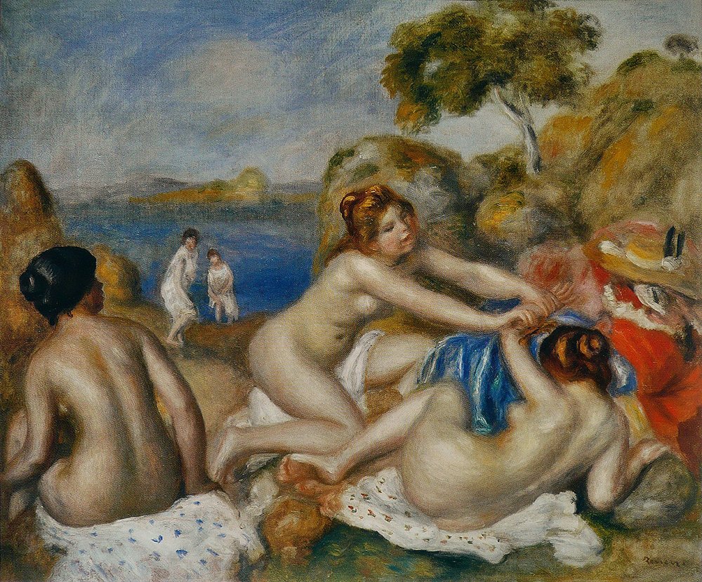 Cuadro enmarcado de Renoir Trois Baigneuses au Crabe, lámina mate mediana