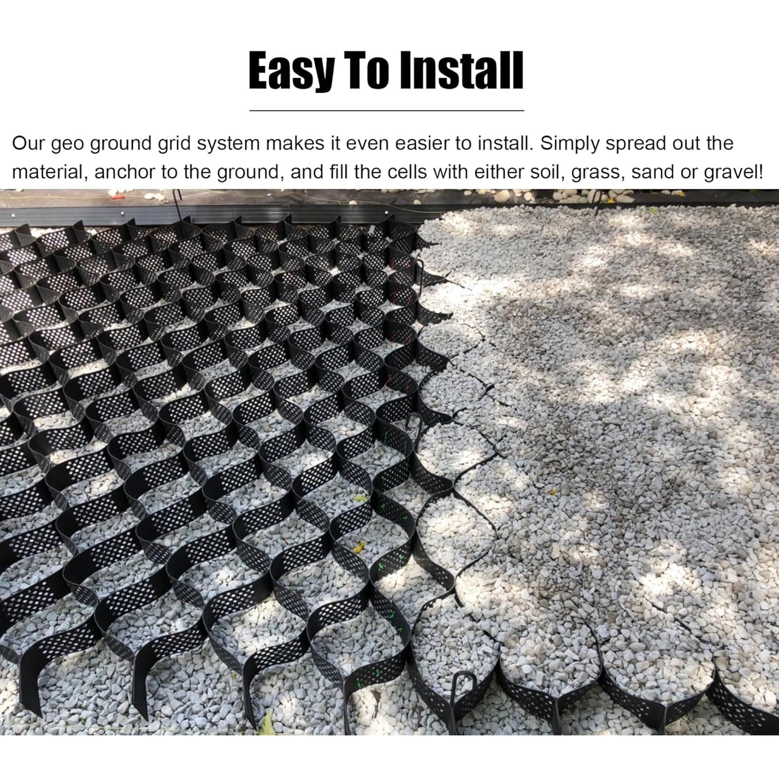 Genérico Pavimento de Grava Antideslizante de 3 x 3 Metros (10 pies x 10 pies) para Pendientes, Jardines y senderos. Fácil de Cortar, con Orificios de Drenaje. Duradero y Resistente a la deformación.