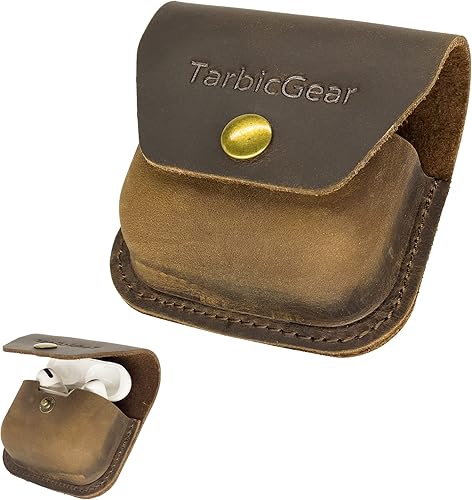 TarbicGear Funda de cuero genuino con clip para cinturón para Airpod con llavero fundas de cuero para Airpods de 1 2 y 3 generación funda para