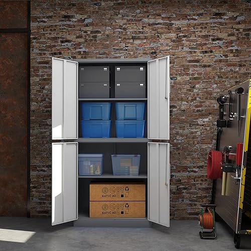 Miniatura 3 de SISESOL Gabinete de almacenamiento con puertas y estantes, gabinete de almacenamiento de metal de 71 pulgadas con puerta de bloqueo ajustable,