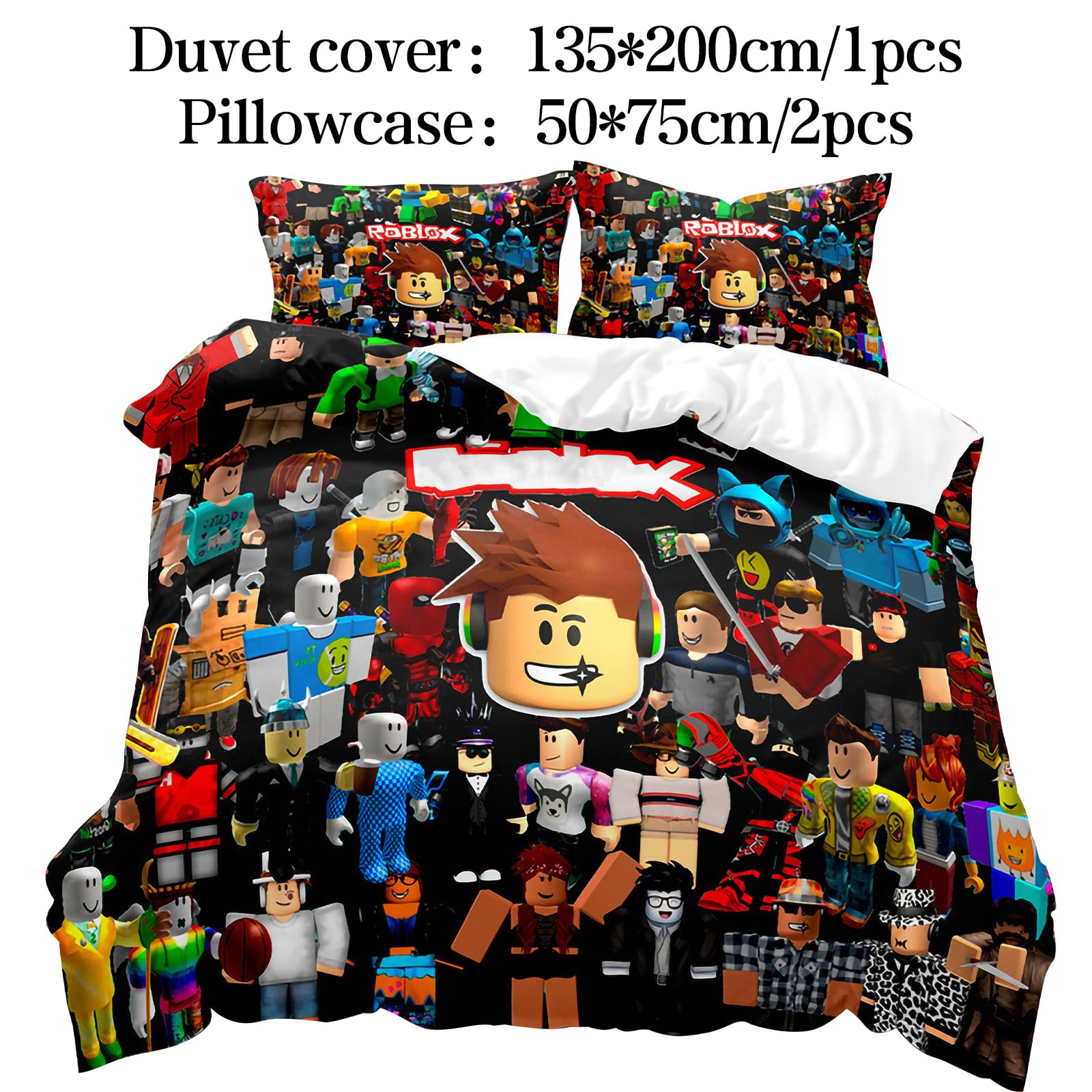 Roblx Biancheria da Letto, Copripiumino Roblx 135 x 200 cm con 2 Federe 75 x 50 cm, Geeignet für Fans