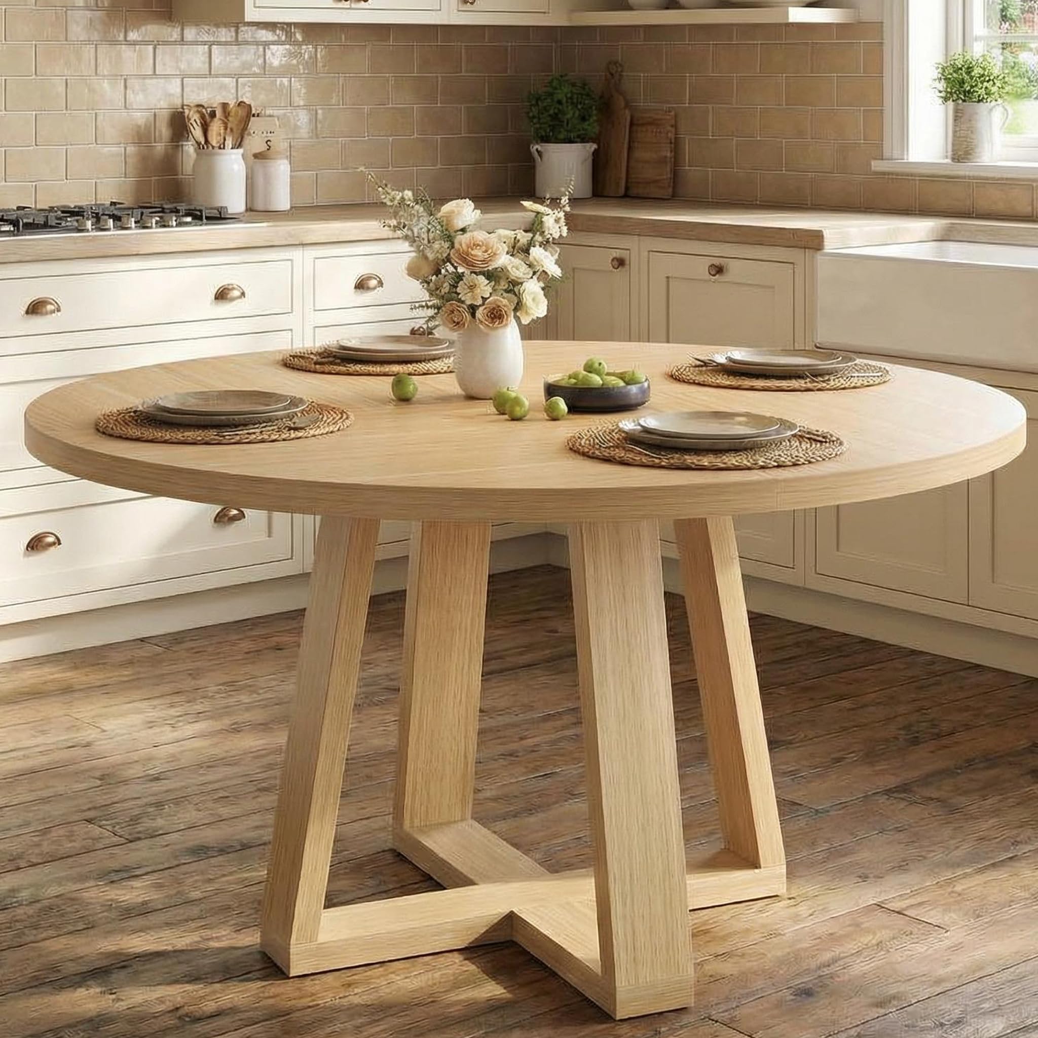 GarveeHome Dining Table, Kitchen Table, Round Dining Room Table for Kitchen, 47 Inch Round Table for Dining Room, Wood Color(Table Only)