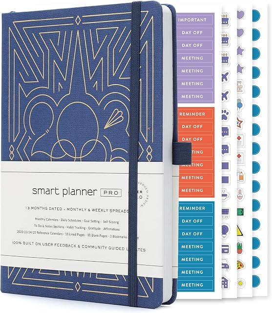 Smart Daily Planner Pro  Dated Full Year Diary 2022  A5 Size  Achieve Goals & Increase Productivity with Weekly Monthly, Work Sections, Organizer Planner, 3 Satin Bookmarks & Pen Holder