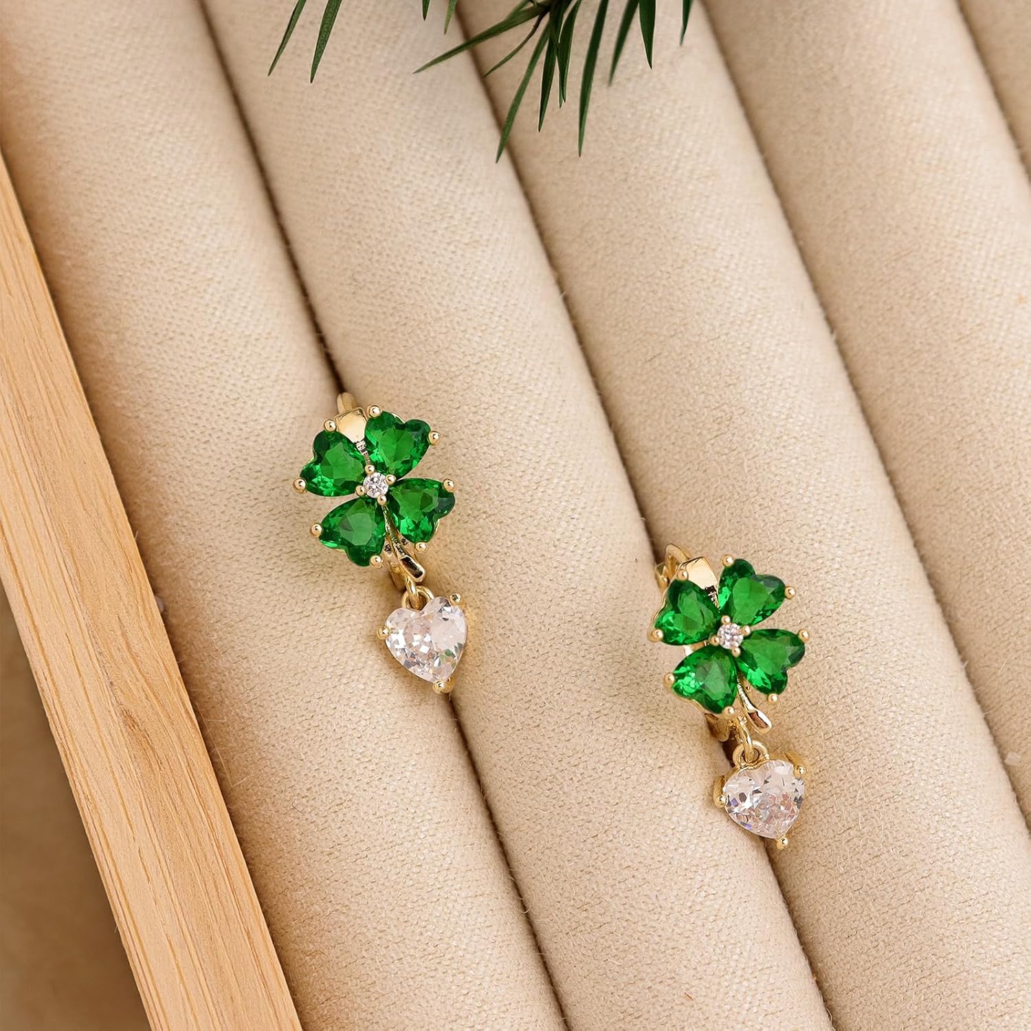 JeanBeau St Patricks Day Shamrock Clover Leaf Small Gold Hoop Huggie Earrings for Women, Cute Rhinestone Love Heart Drop Dangle Valentine Prom Jewelry Gift - Image 8