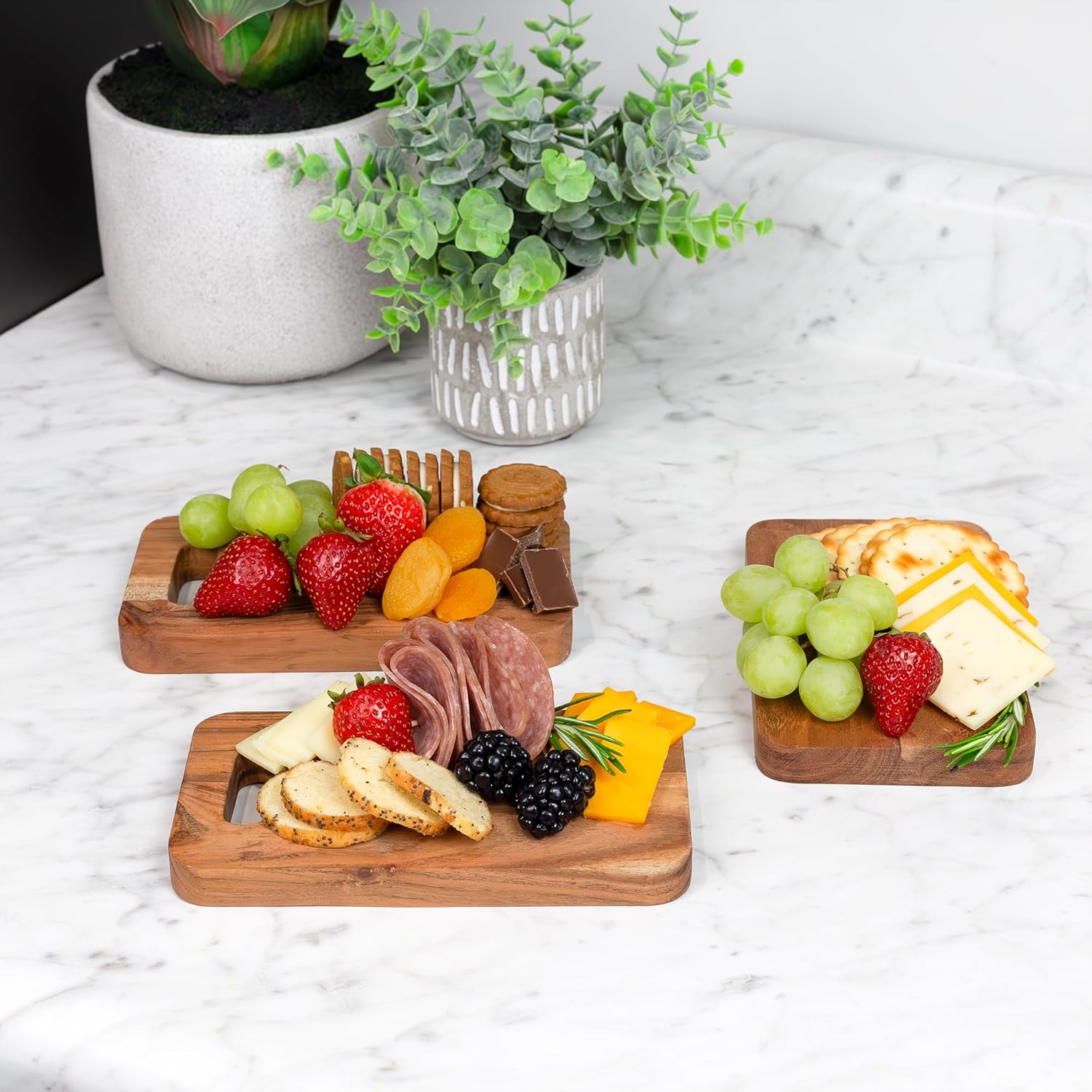 Set of 3 Natural Brown Acacia Wood Mini Charcuterie Boards