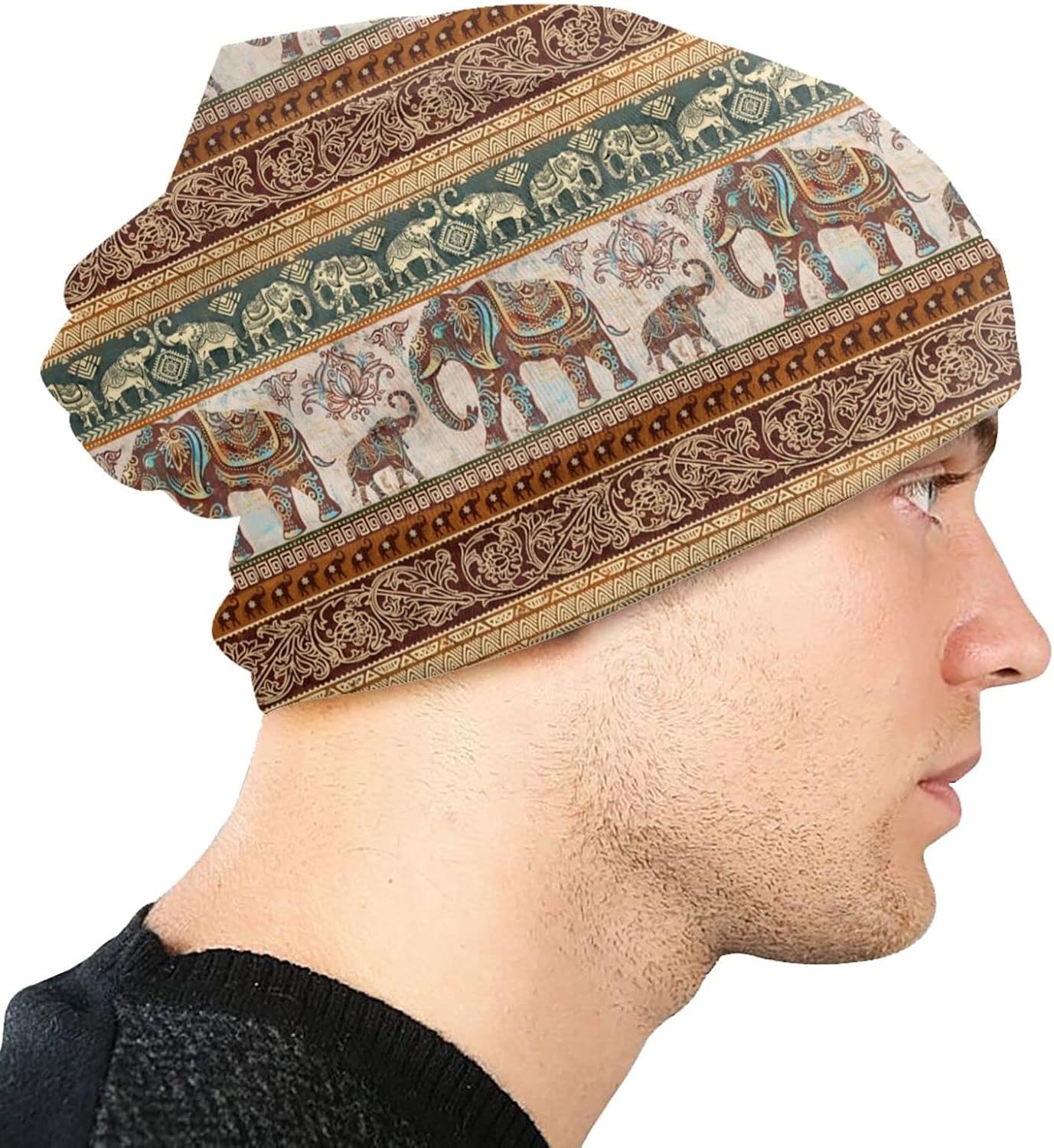 Flower Sugar Skull Beanie Hat Adult Skull Cap Warm Slouchy Knit Hat Headwear Gift for Men Women