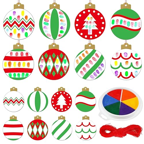 Halloscume 48 Sets Christmas Ball Thumbprint Craft Kits for DIY