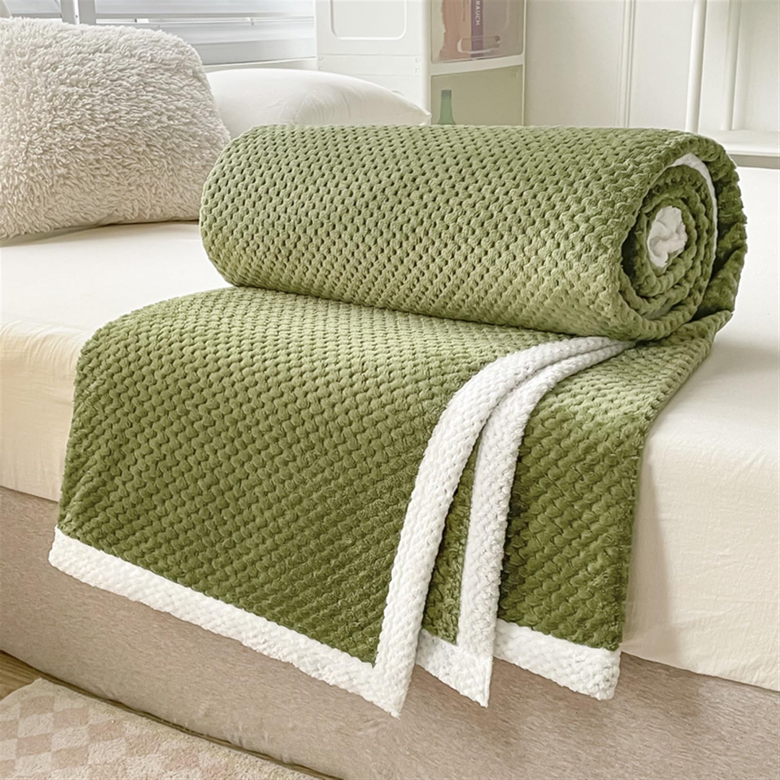 Mantas para Sofá Tacto Suave y Cálido Manta Sofa o Mantas para Cama Ligeras Mantas para Cama de Reversible 200 x 230 cm, Verde