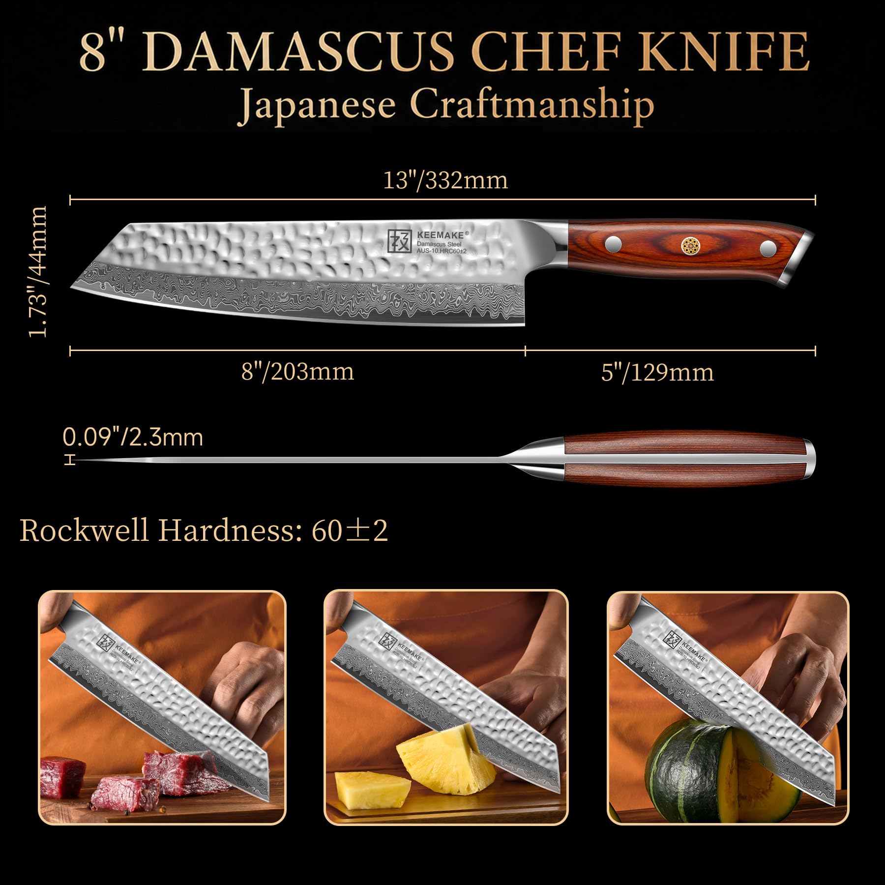 8 Inch Damascus Chef Knife, Japanese Kitchen Knife with VG10 Steel — Amazon image 5