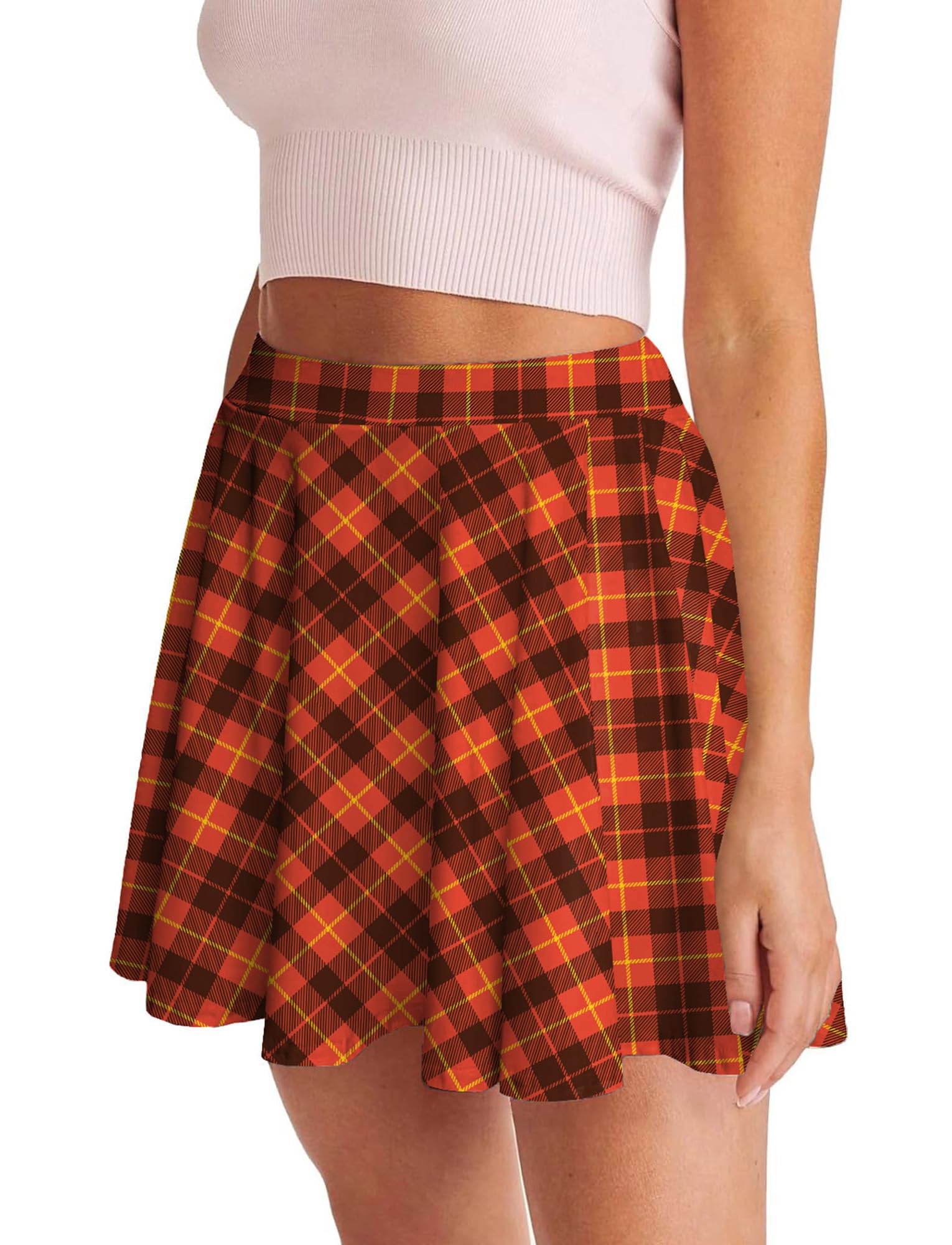 Maeau - Rock Damen Karomuster Faltenrock Hohe Taille Kurzer Tartan-Röcke Vintage Skaterrock S-L