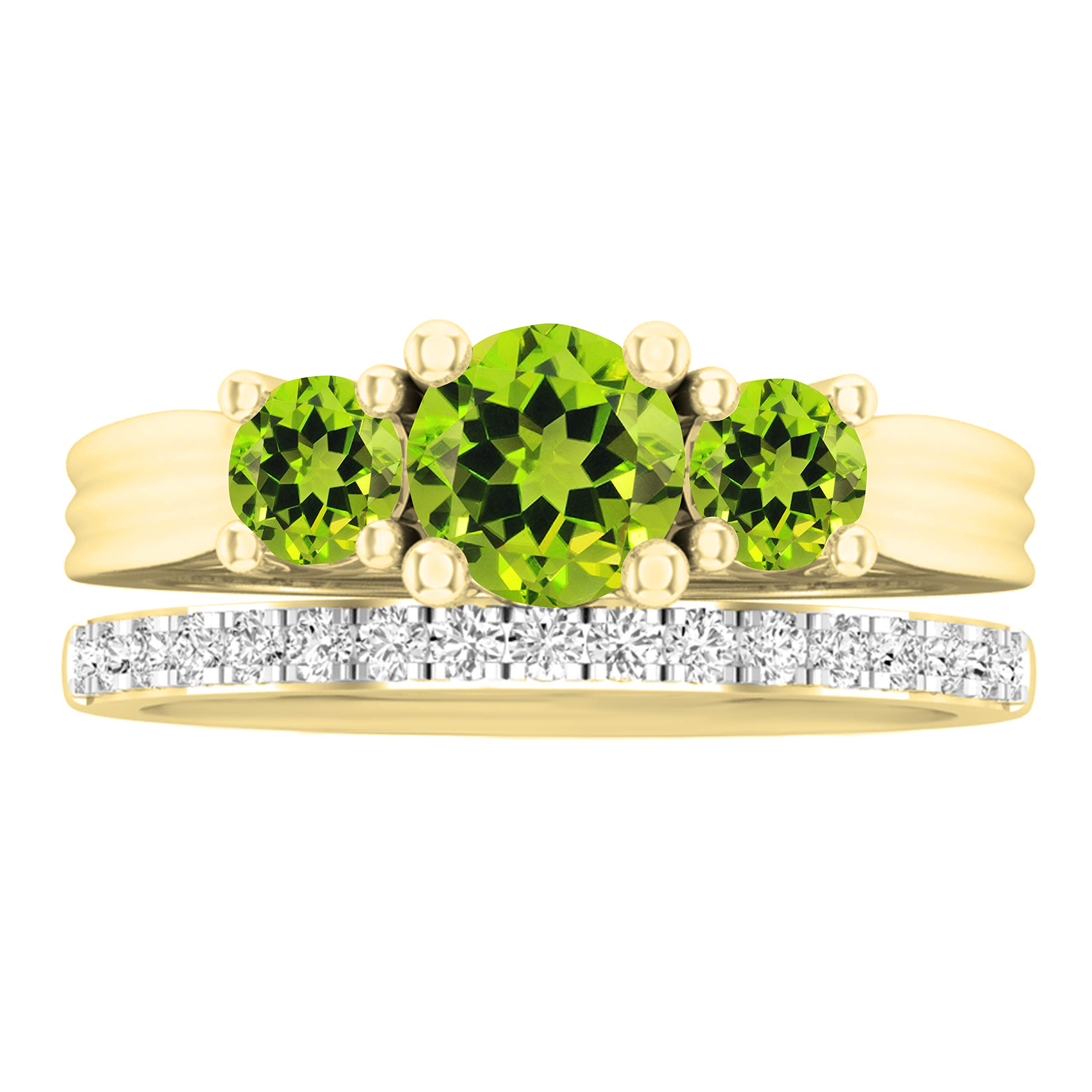 DazzlingRock Collection 10 quilates oro amarillo redonda Green IJ Peridoto/Olivino diamante blanco