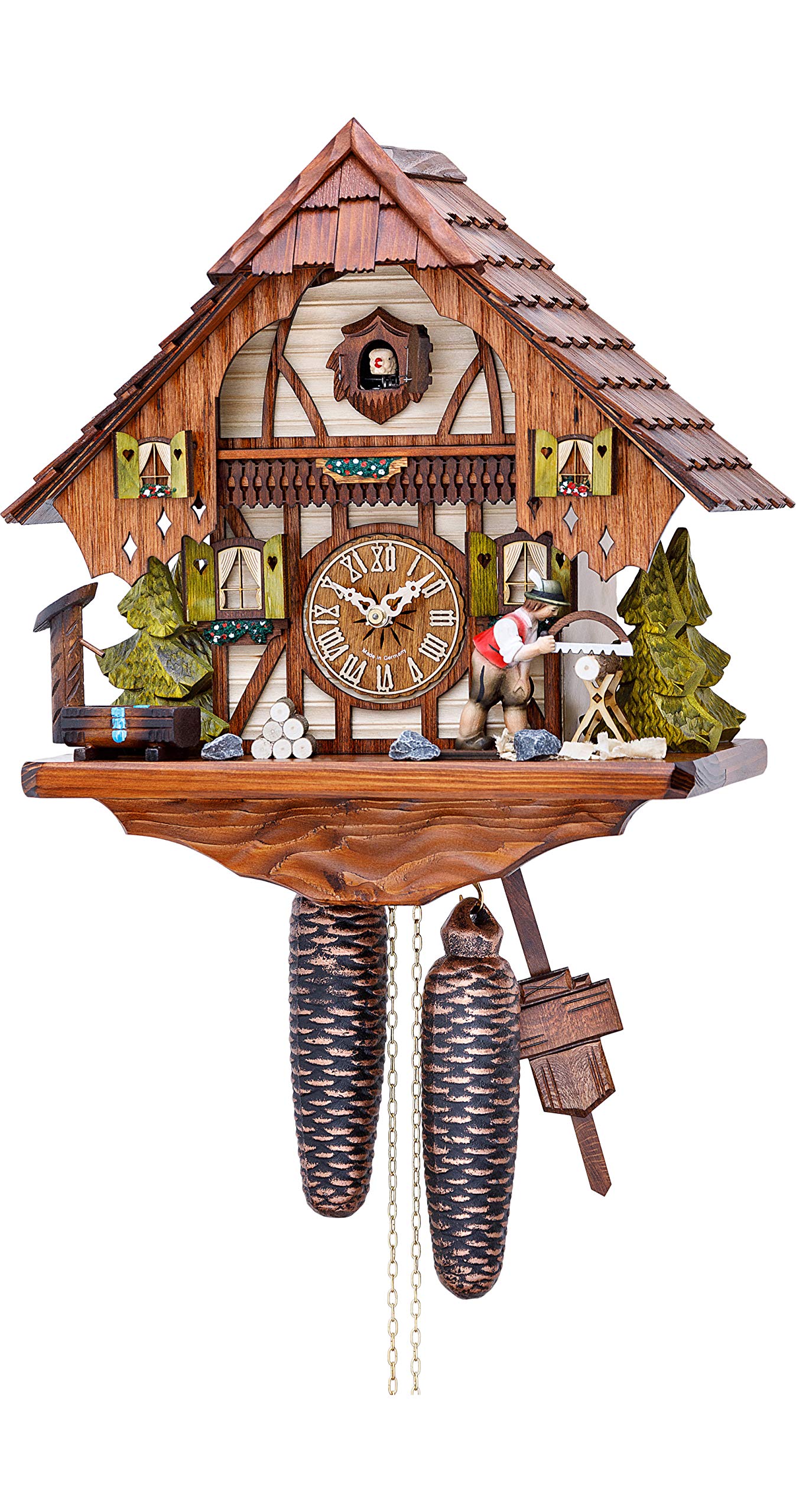 Cuckoo Clock Black Forest house with moving wood chopper
