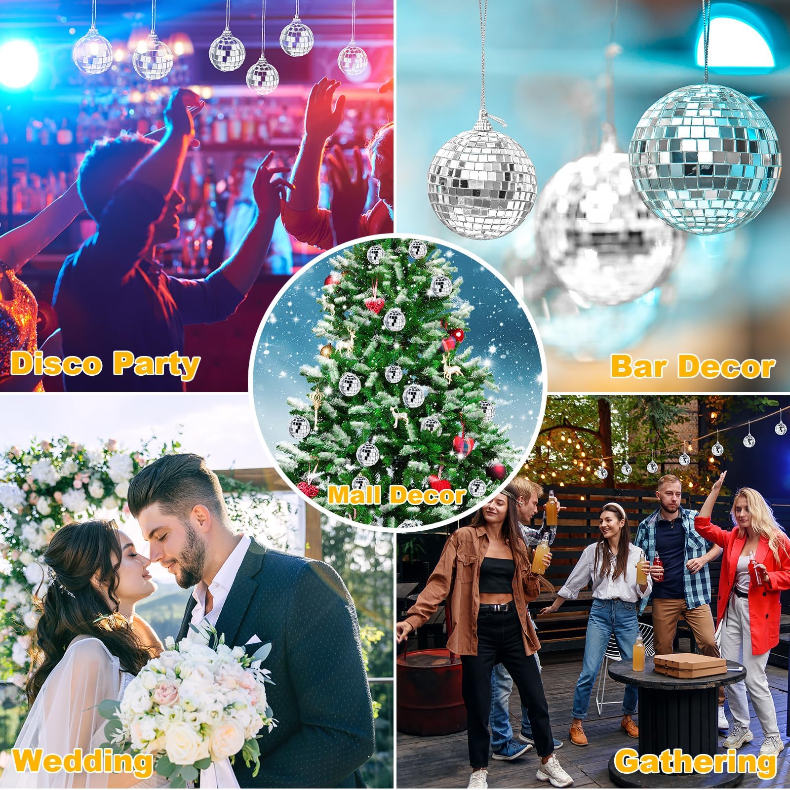 24PCS Bolas de Espejo Colgantes Plateadas, 4CM Mini Bola de Discoteca, para Fiesta, Cumpleaños, Navidad y Boda
