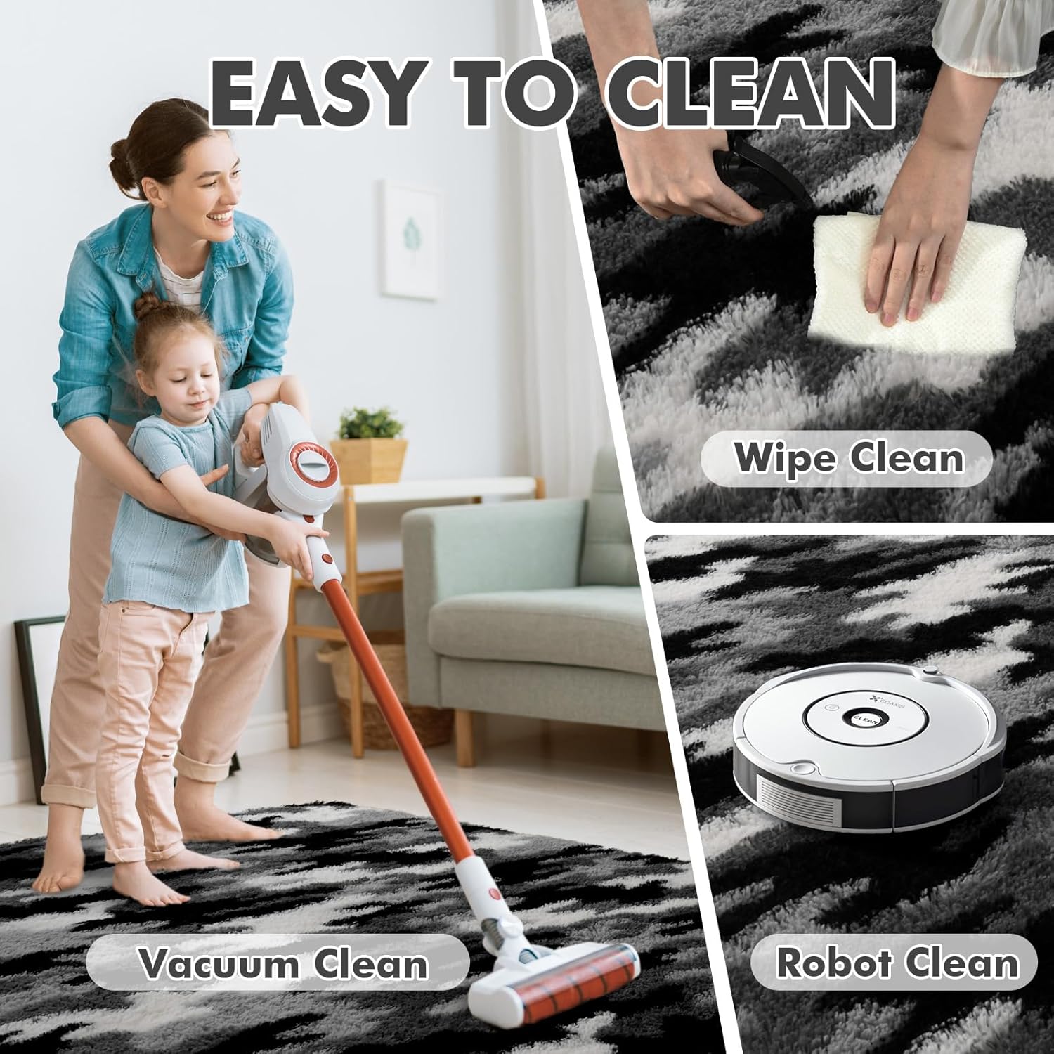 4x6 Ft Shag Rugs for Bedroom Living Room, Tie-Dyed Ultra Soft Fluffy Furry Area Rugs for Indoor Floor, Aesthetic Carpet for Kids Home Decor (Grey)
