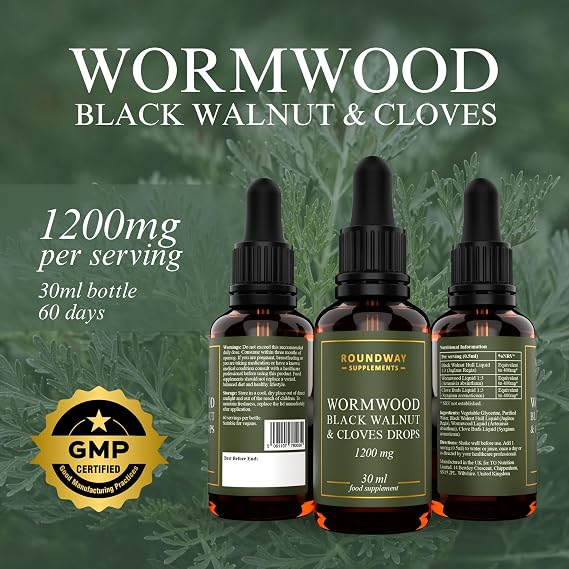 Wormwood, Black Walnut & Clove Liquid Drops | High Strength Botanical Blend | 30ml | 1200mg Per Serving | 2-Month Supply | Vegan & UK Made (Pack of 1)