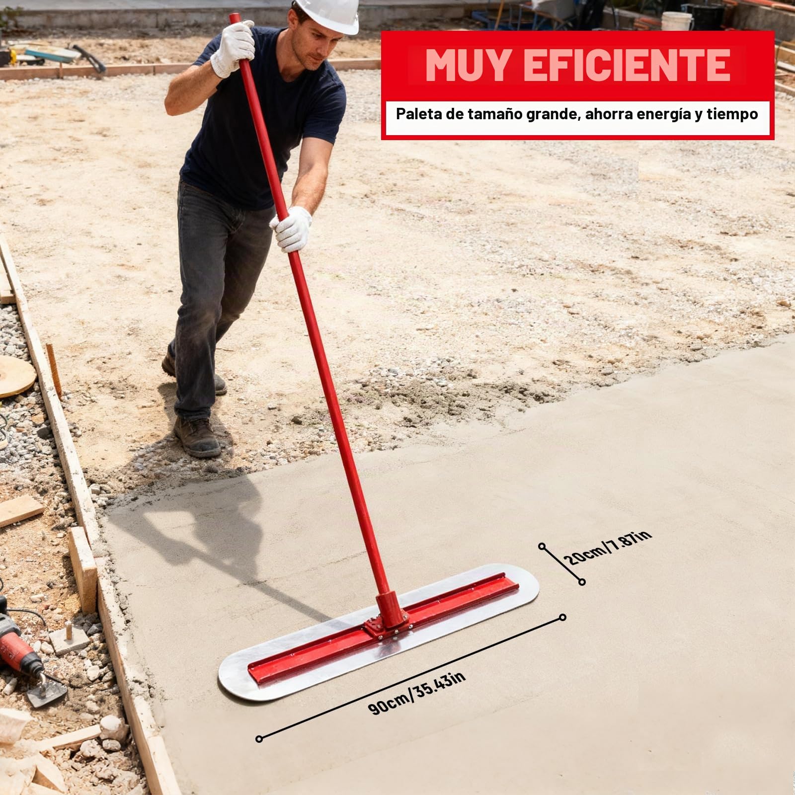 LIROPAU Juego de herramientas para alisar hormigón, Bull Float Concrete Float 90 x 20 cm, alisador de hormigón de acero inoxidable con paleta y soporte ajustable de 4 x 1,15 m para pavimentar suelos