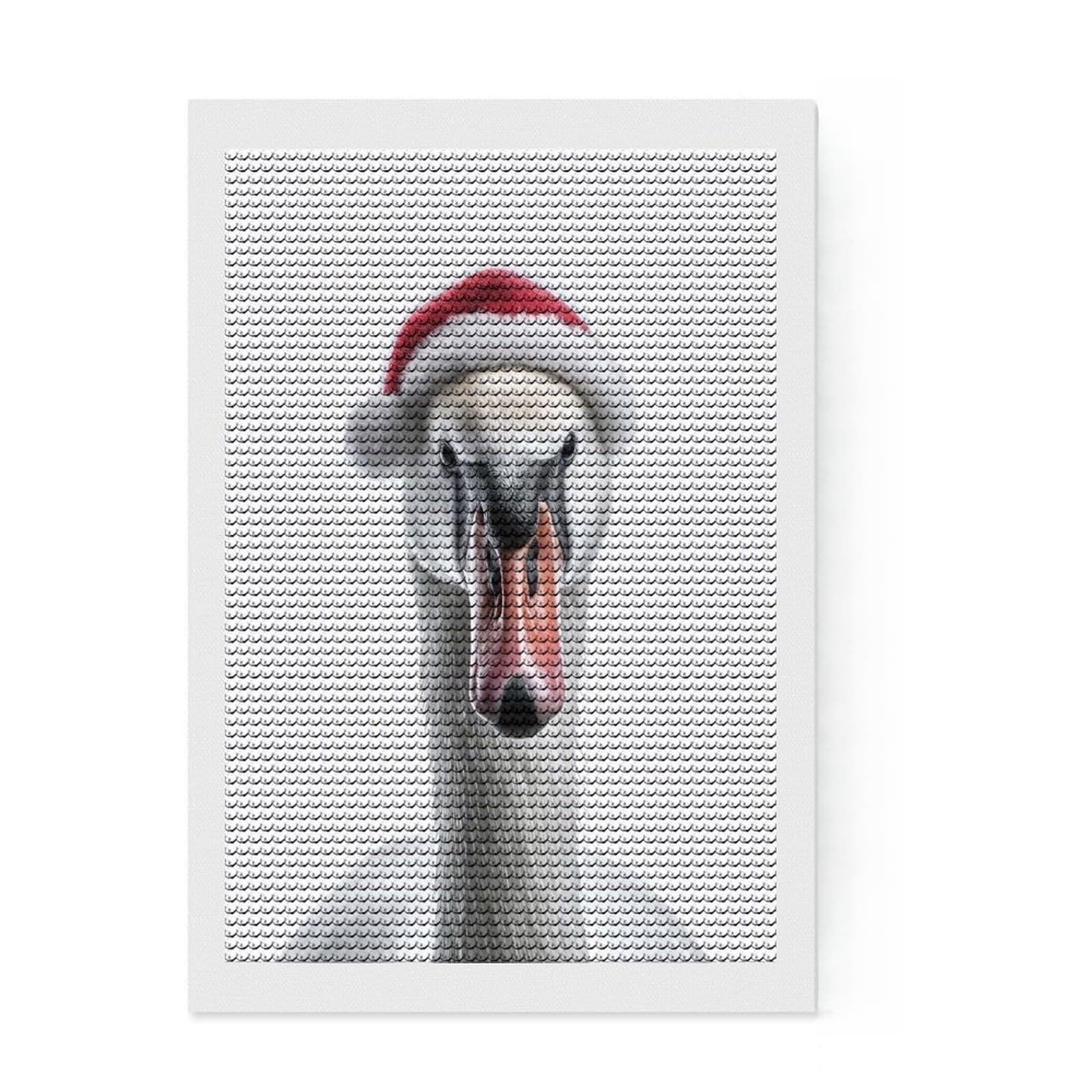 Junmoney Swan Wearing Santa Hat DIY Diamond Art Canvas Kit 8"x12", Finish and Display, Satisfying Creative Project, Mindful Craft Activity