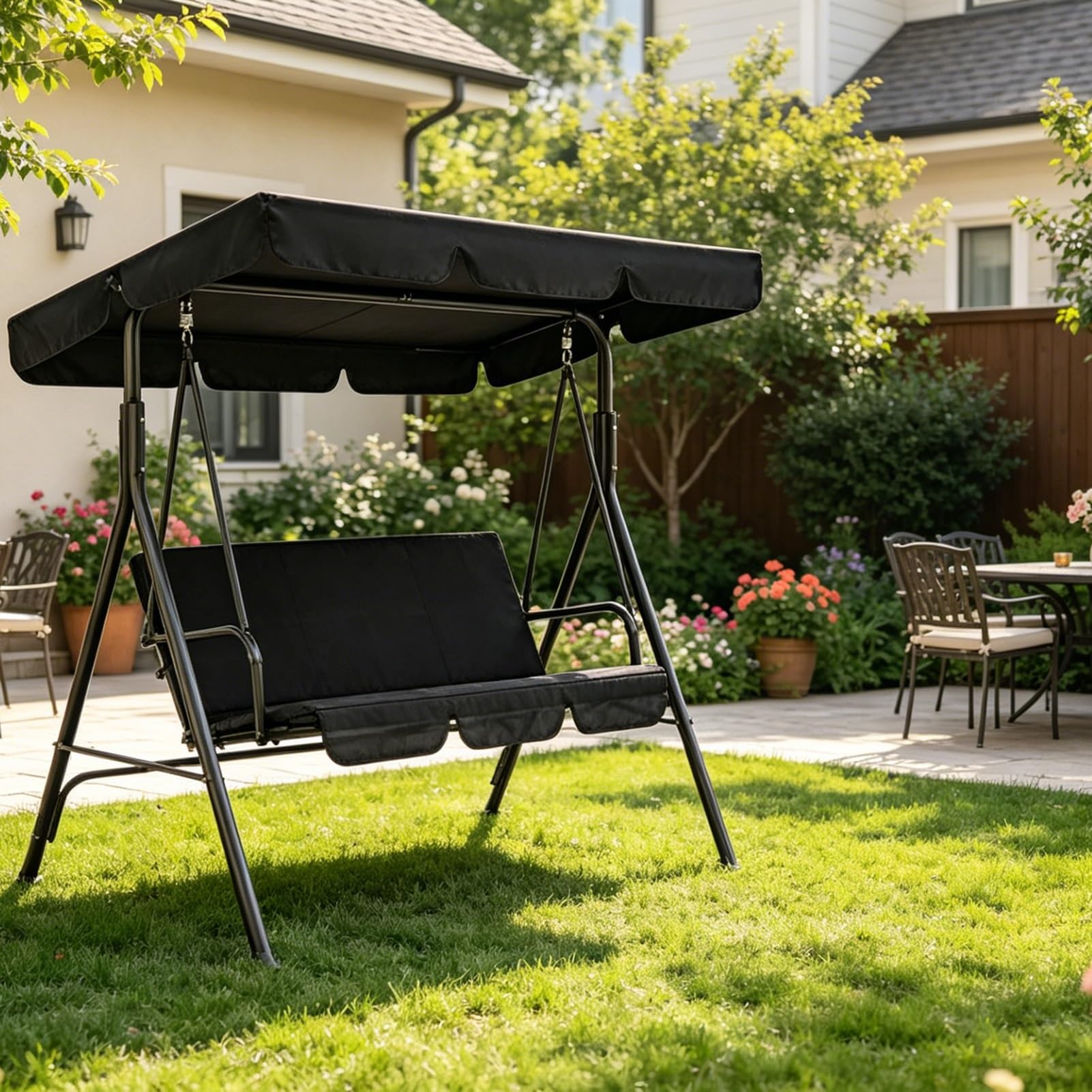 Toit de Rechange pour Balancelle de Jardin avec Revêtement Argenté 600D, Canopée pour Balançoire de Patio Imperméable Anti-UV pour 2 3 Places(Coffee,190x132x15cm/75x52x6in)