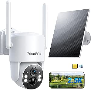 4G LTE Outdoor Solar Powered Cellular Security Camera Wireless, Off-Grid Camera No WiFi Required, 2.5K UHD Color Night Vision, 360° Live View, Local/Cloud Storage, IP66 Weatherproof, SIM Card asin的图片