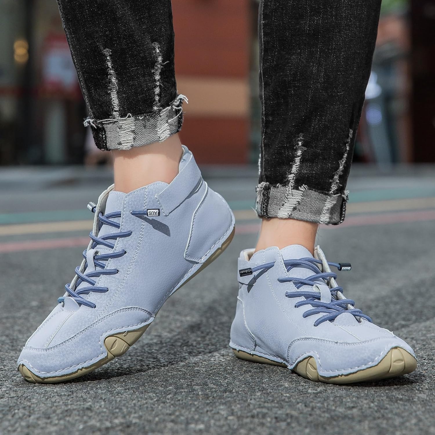 Men Women Handmade High Top Slip-On Boots Beck Shoes Outdoor Waterproof Non-Slip Lightweight Breathable Chukka Boots Casual Barefoot Sneakers for Hiking & Driving(Blue 2,10 Women/8.5 Men)