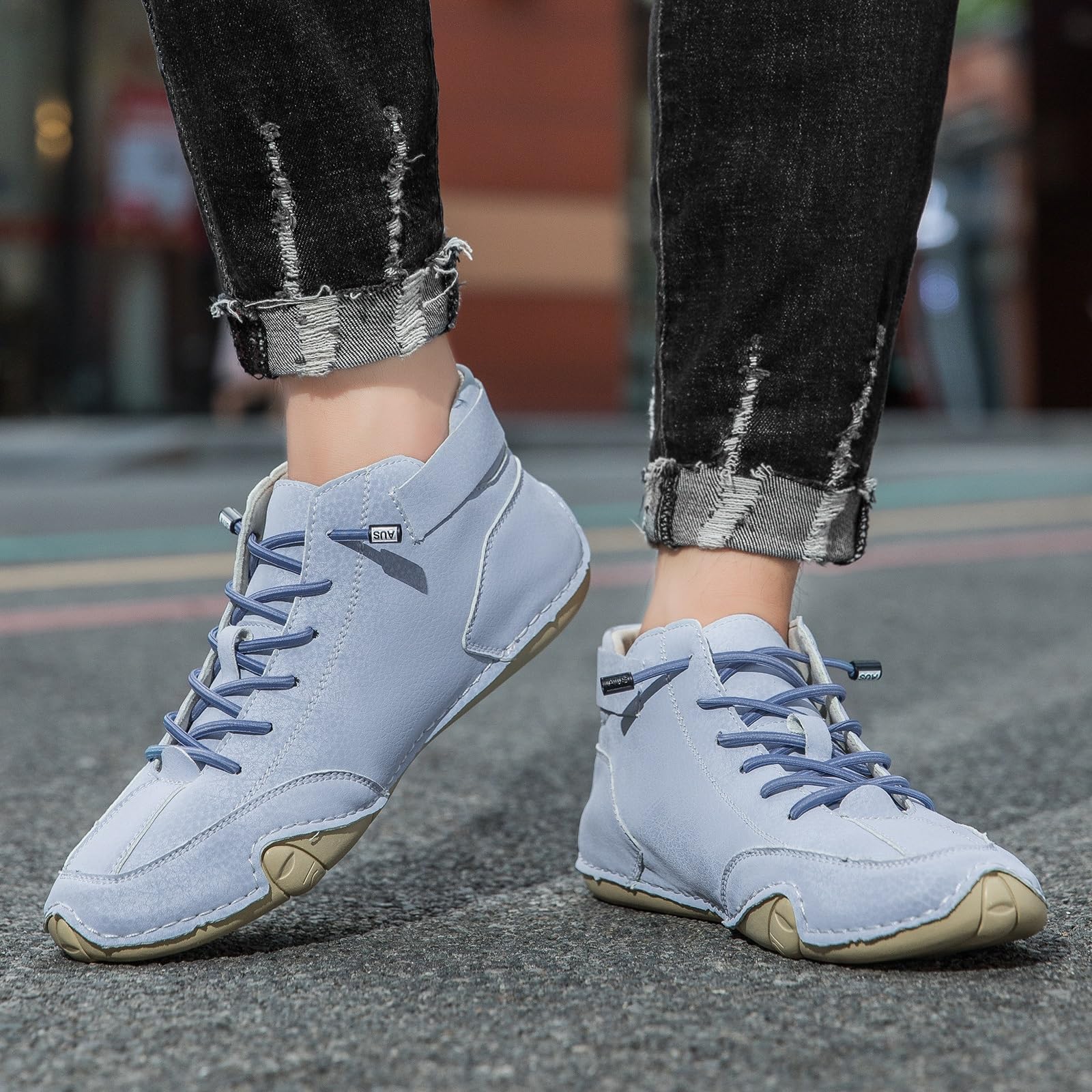 Stivali alti italiani fatti a mano da uomo Scarpe minimaliste da esterno Beck Scarpe casual traspiranti antiscivolo a piedi nudi per passeggiate Escursionismo Guida stivali Chukka(Light blue,39 EU)