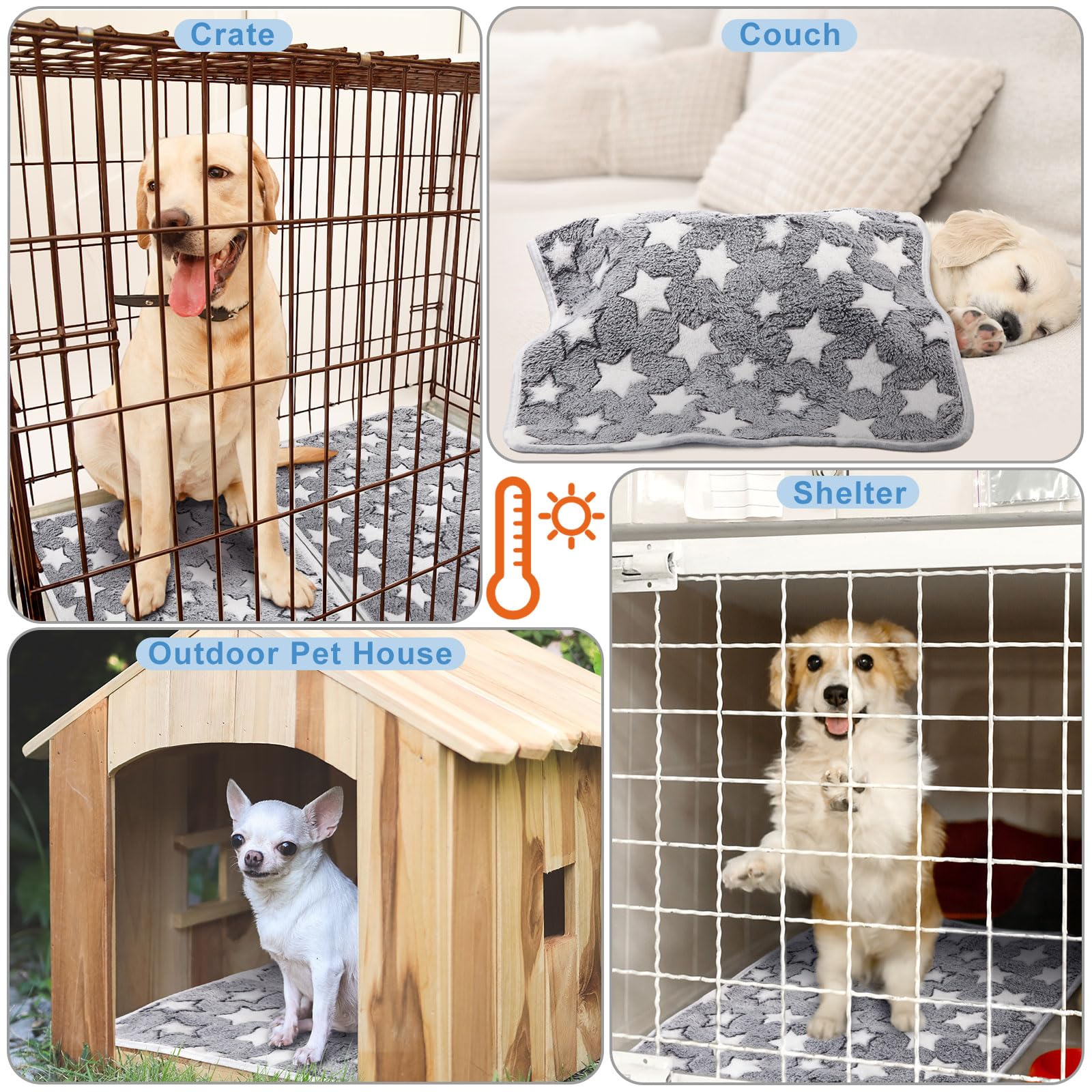 2 almohadillas autocalentables para gatos y gatos, manta de gato autocalentable para gatos y gatos, manta térmica cálida para mascotas (estrella grande, 41 x 29)