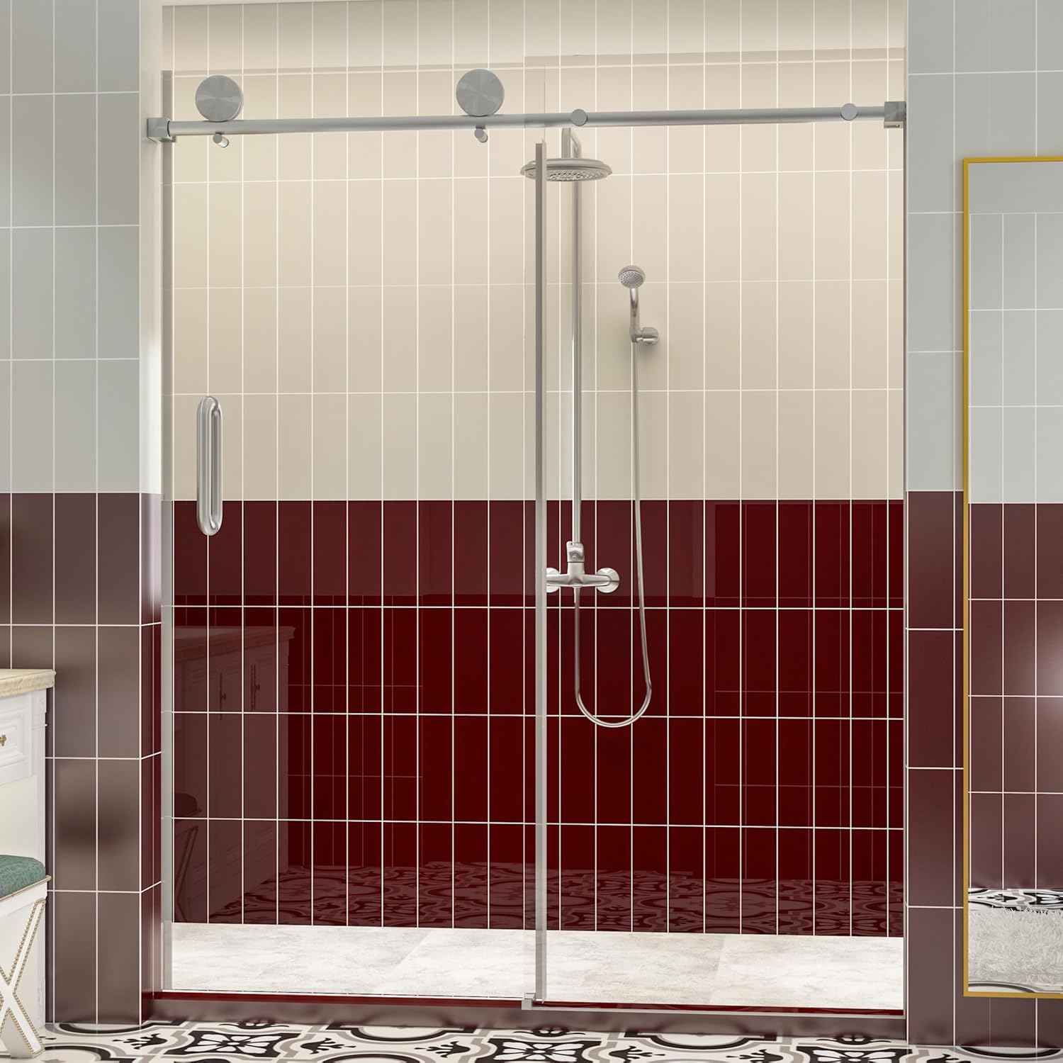 CASSILANDO Frameless Shower Door, 57-60"Wx75"H, Sliding Tempered Glass Shower Door 5/16 "(8mm) with Explosion-Proof Film, Stainless Steel Hardware in Matte Black,Designed for Smooth Door Closing,Balck