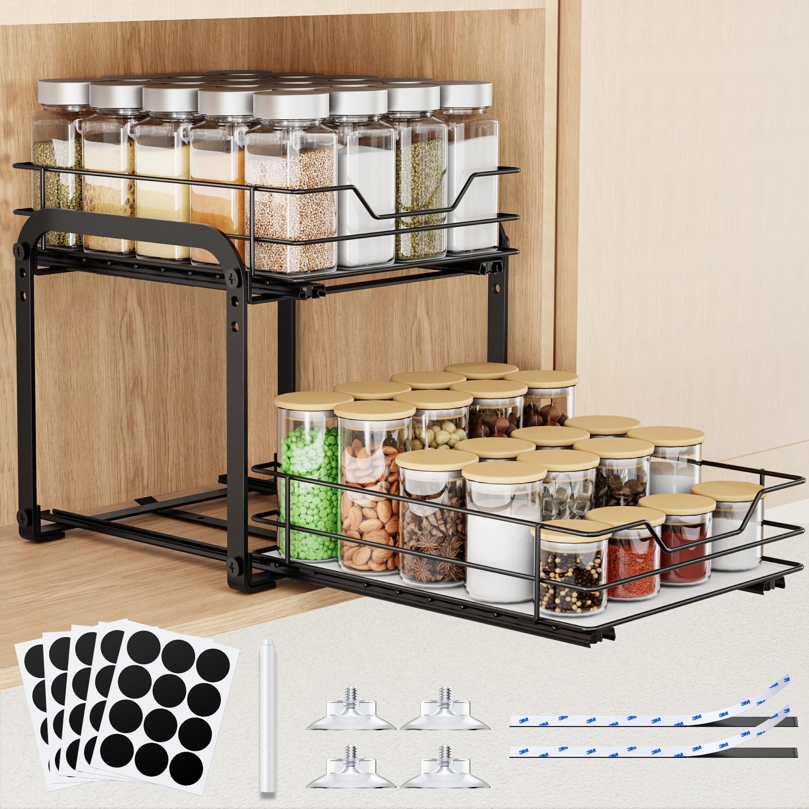 OROPY Houten Kruidenrek in 2-delige set, Wandmontage Hangende Keukenorganizer voor Kruiden