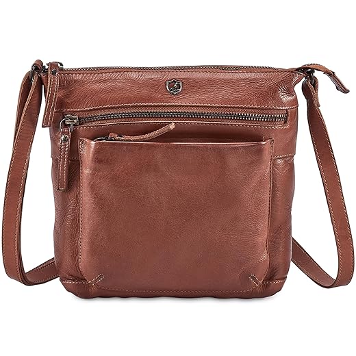 Cochoa Women Real Leather Small Triple Zip Crossbody Handbag Purse Travel Crossover Shoulder Bag Handmade (Cognac Washed Vintage)
