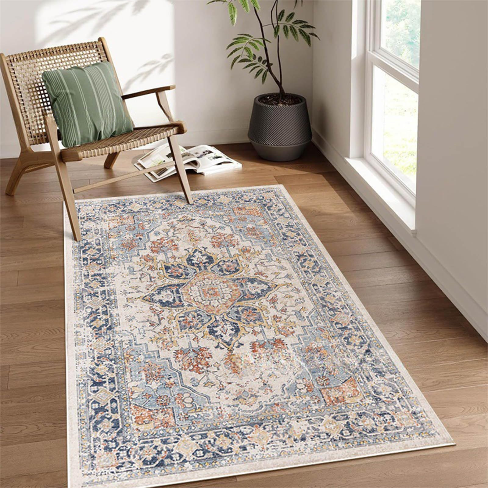 Tapis vintage antidérapant SSWH 80x120 cm imprimé couleur H pour salon et couloir