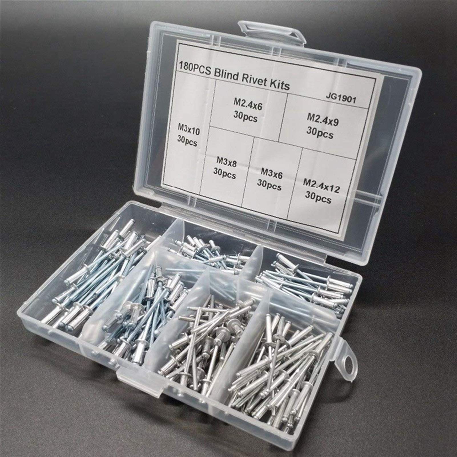 KeuLen Schrauben, Muttern, Befestigungselemente, Nieten, Nieten, 180 Stück, Nageldekoration, Aluminium-Blindniete, Nieten-Sets for Möbel, Sortimentsset, robust und langlebig