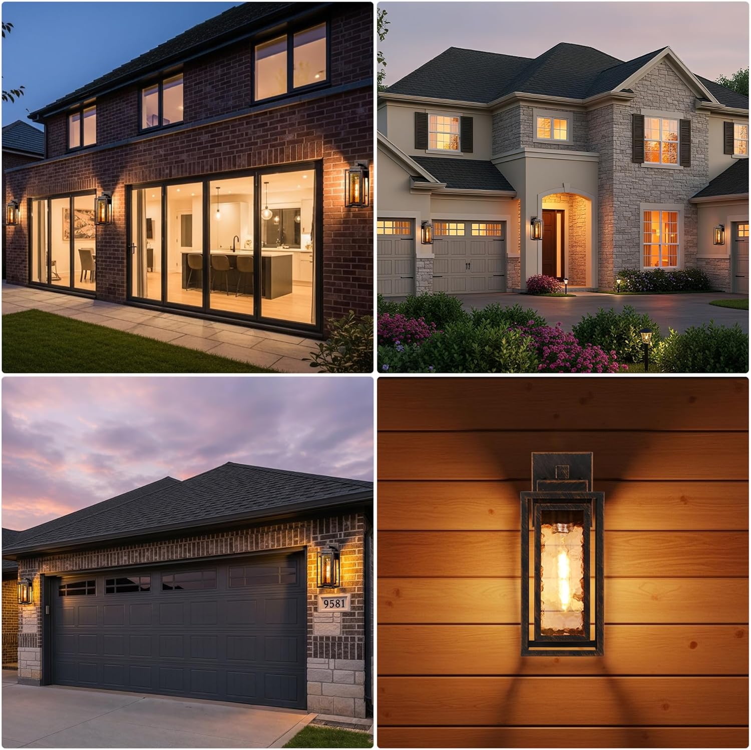 Water Ripple Exterior Porch Light Fixture, 2 Pack Outdoor Wall Lantern Black Gold, Wall Mount Lamp, Waterproof Exterior Lighting Fixtures, Outside Garage Sconce Lighting, for Doorway Outdoor Indoor