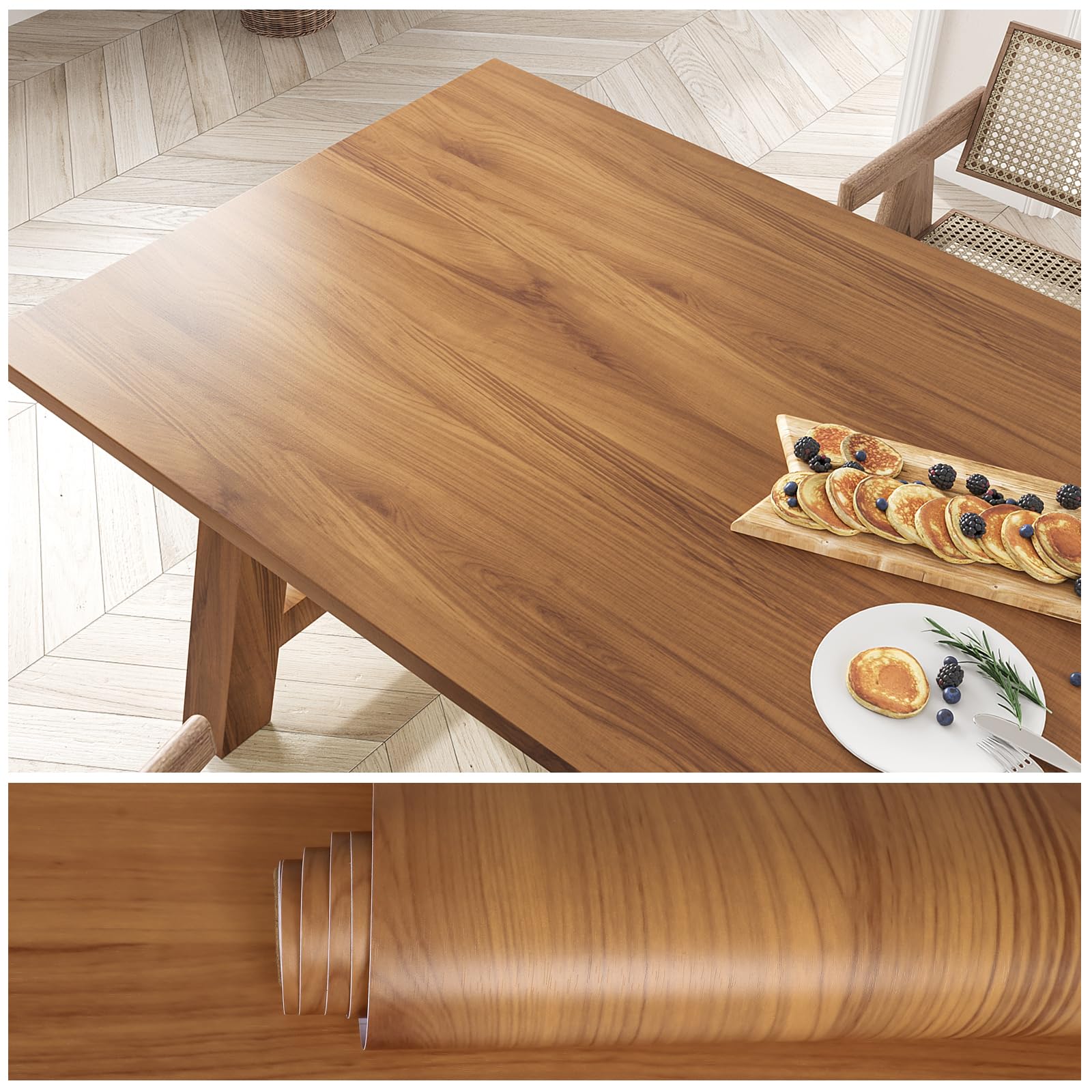 VEELIKE Brown Teak Wood Contact Paper Wood Wallpaper Peel and Stick Waterproof Wood Grain Contact Paper for Countertops Cabinets Desk 15.7''x354''