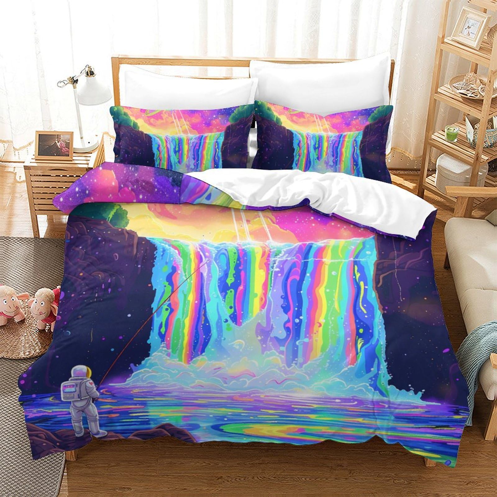 Parure de lit cascade 3D housse de couette king en microfibre pour chambre nature