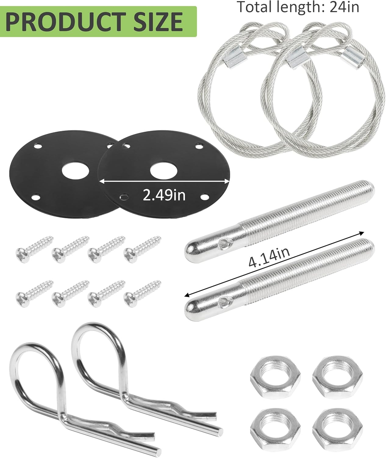 RACOONA Hood Pins,Hood Pin Kit,Hood Lock Hood Pins Kit for Car,Car Accessories Stainless Steel Engine Hood Pin Plate Bonnet Lock Clip Kit,Car Modified Accessory Hood Lock,Fits Most Car Truck SUV